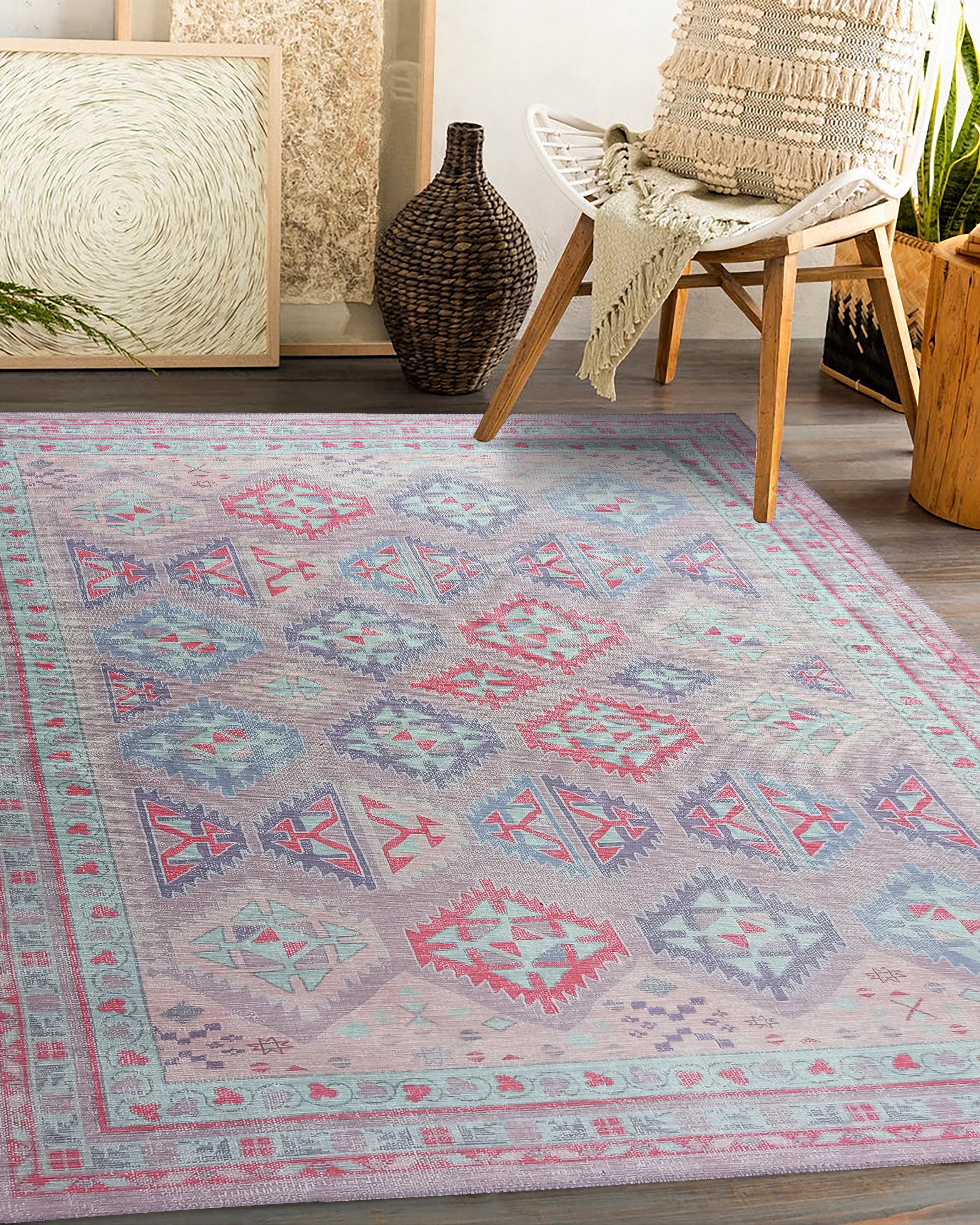 Alora Pink & Lavender Herki Vintage Oushak Rug