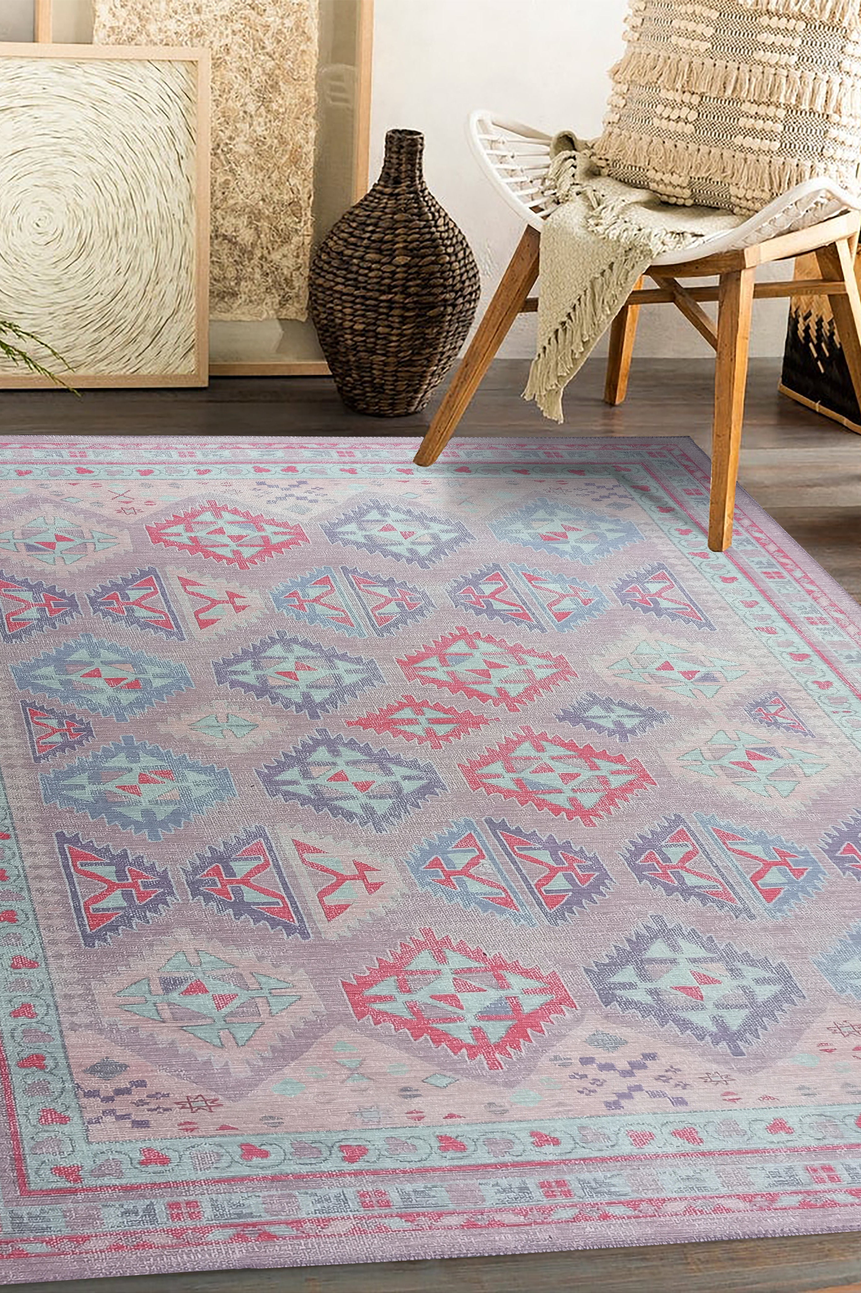 Alora Pink & Lavender Herki Vintage Oushak Rug