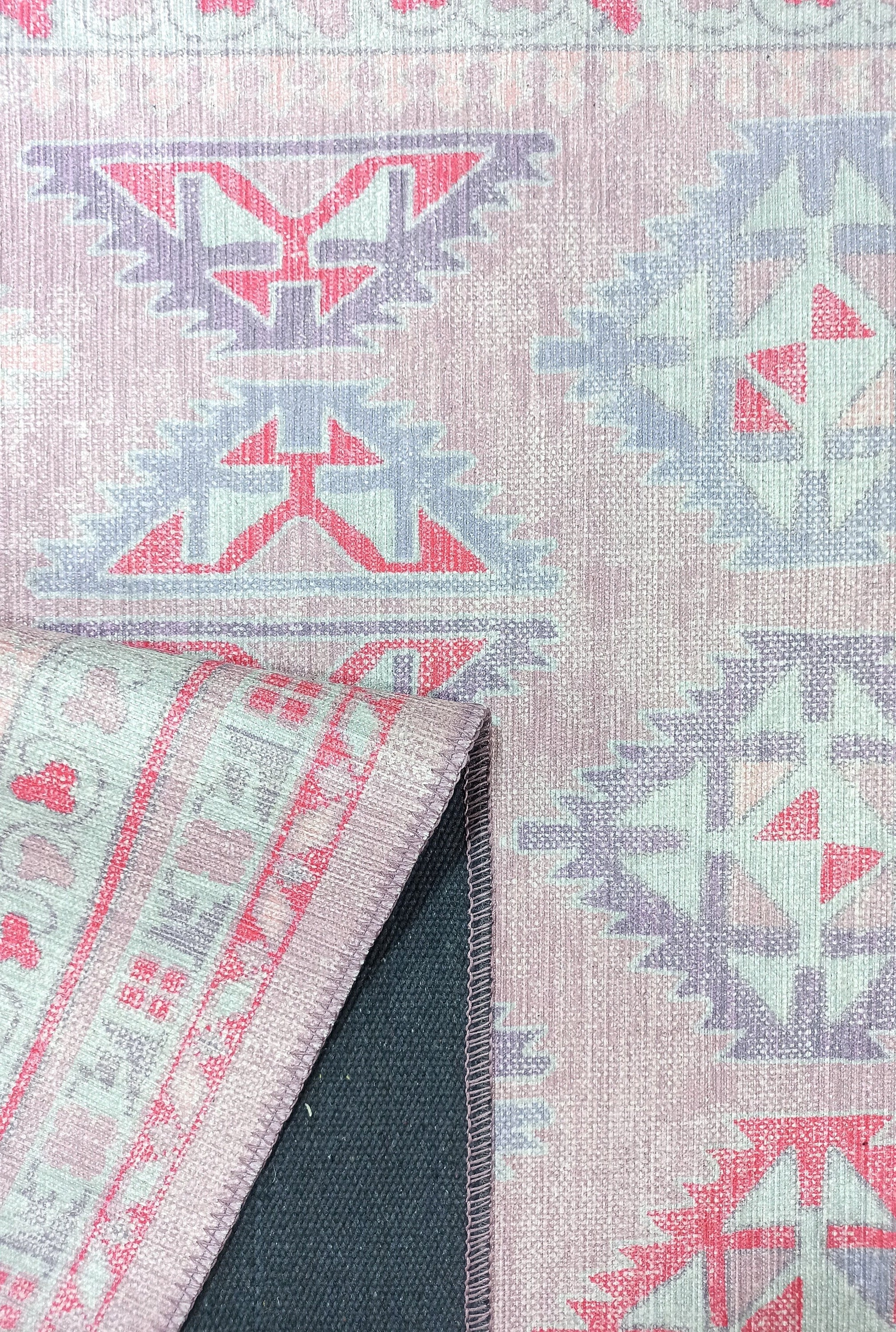 Alora Pink & Lavender Herki Vintage Oushak Rug