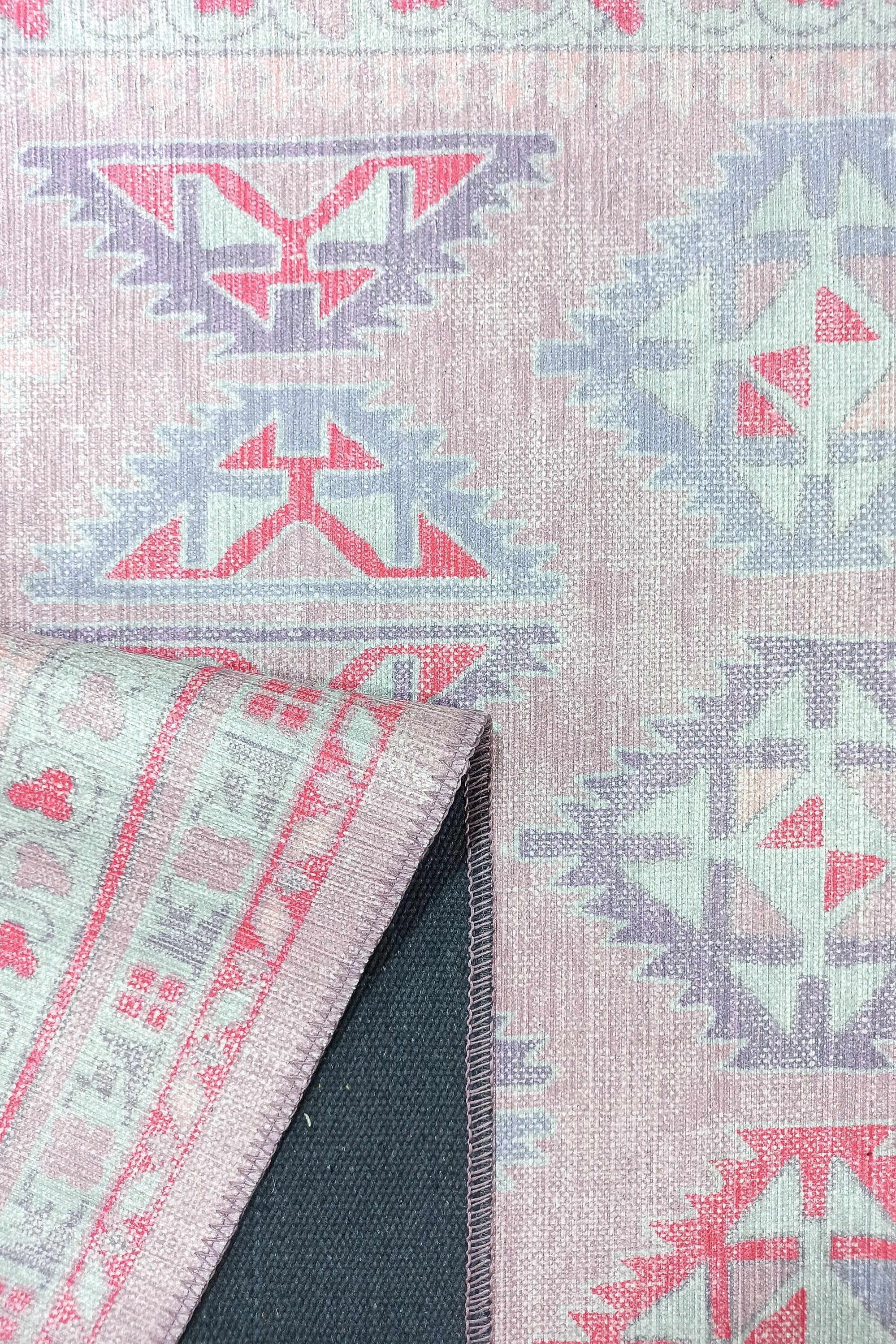 Alora Pink & Lavender Herki Vintage Oushak Rug