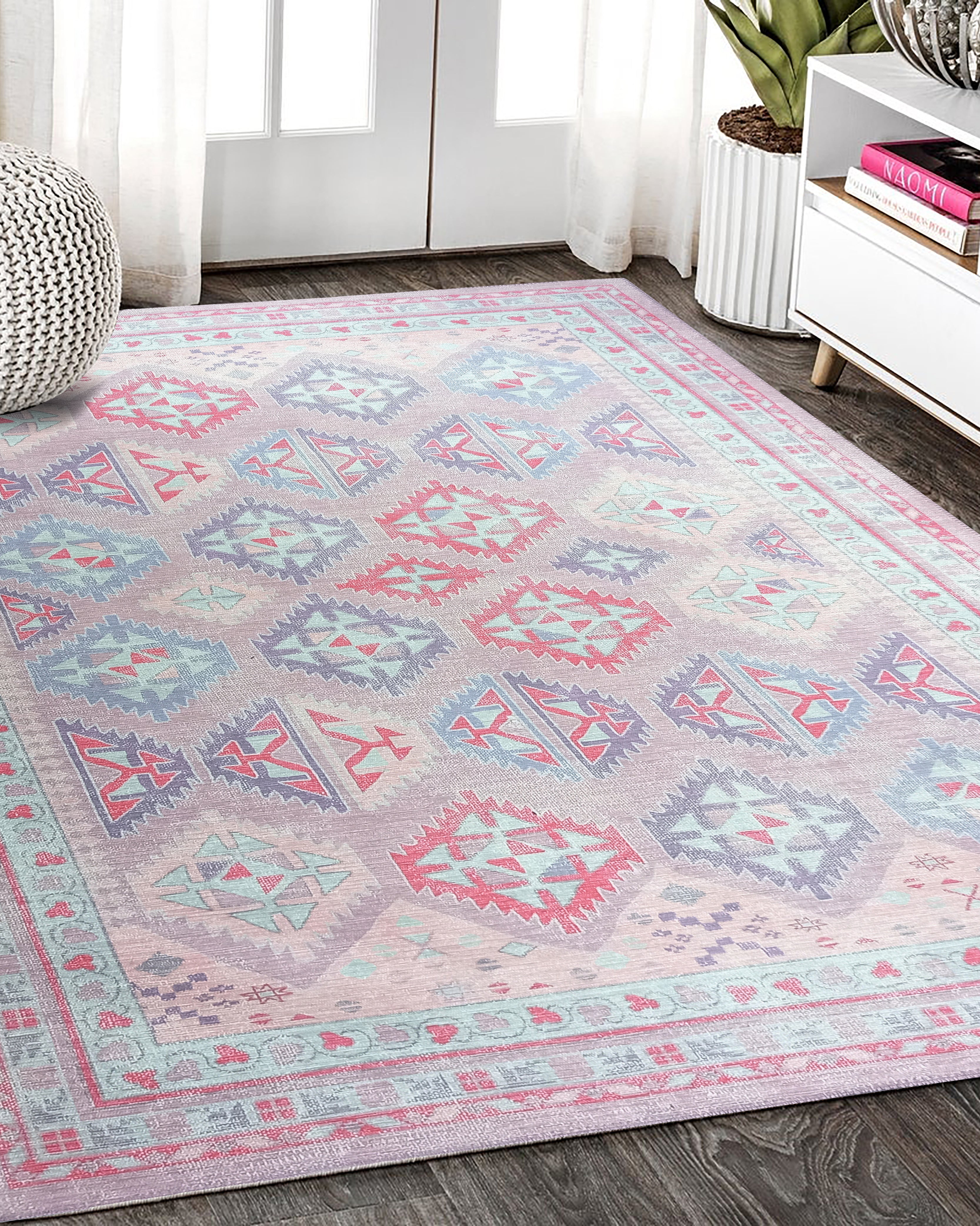 Alora Pink & Lavender Herki Vintage Oushak Rug