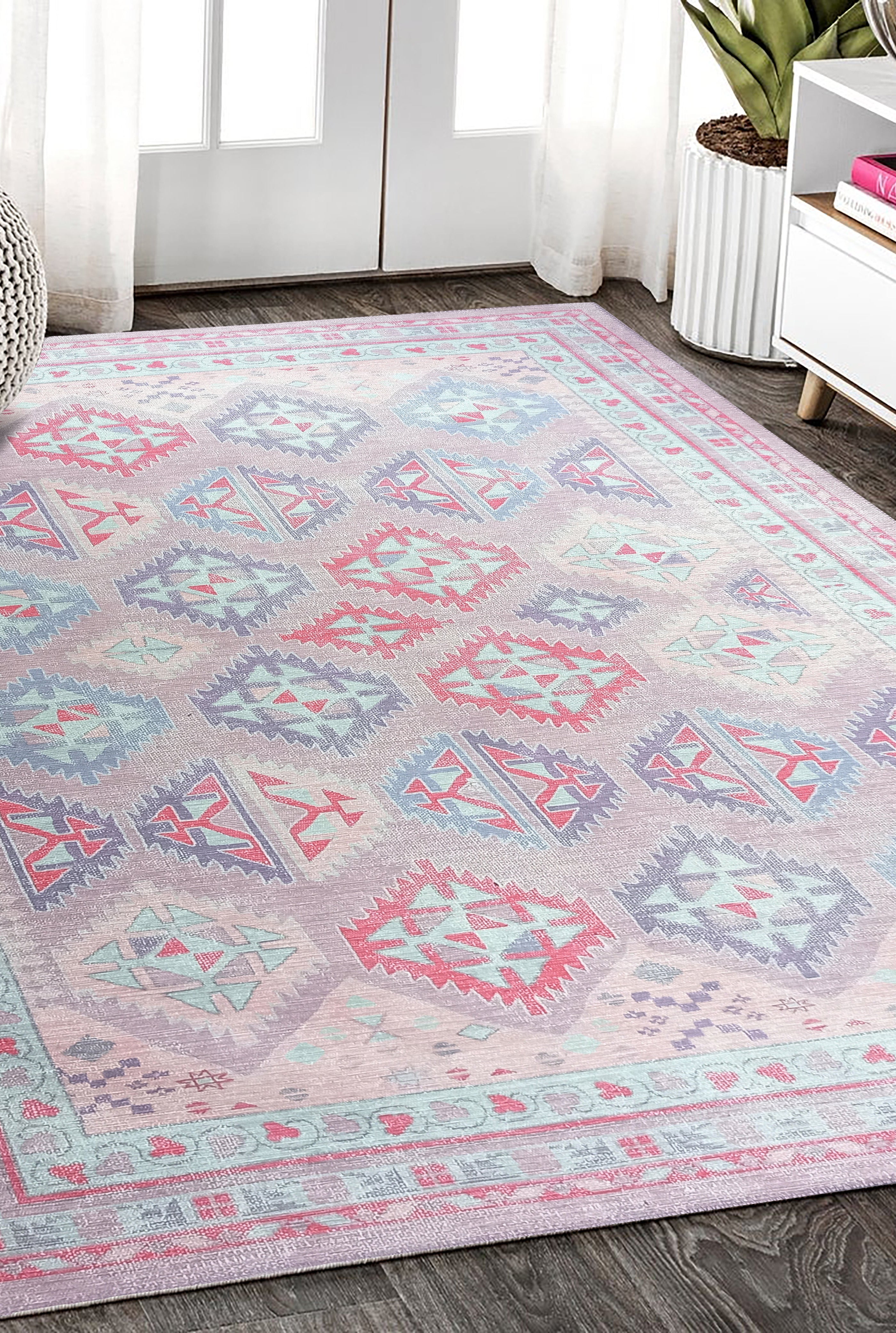 Alora Pink & Lavender Herki Vintage Oushak Rug