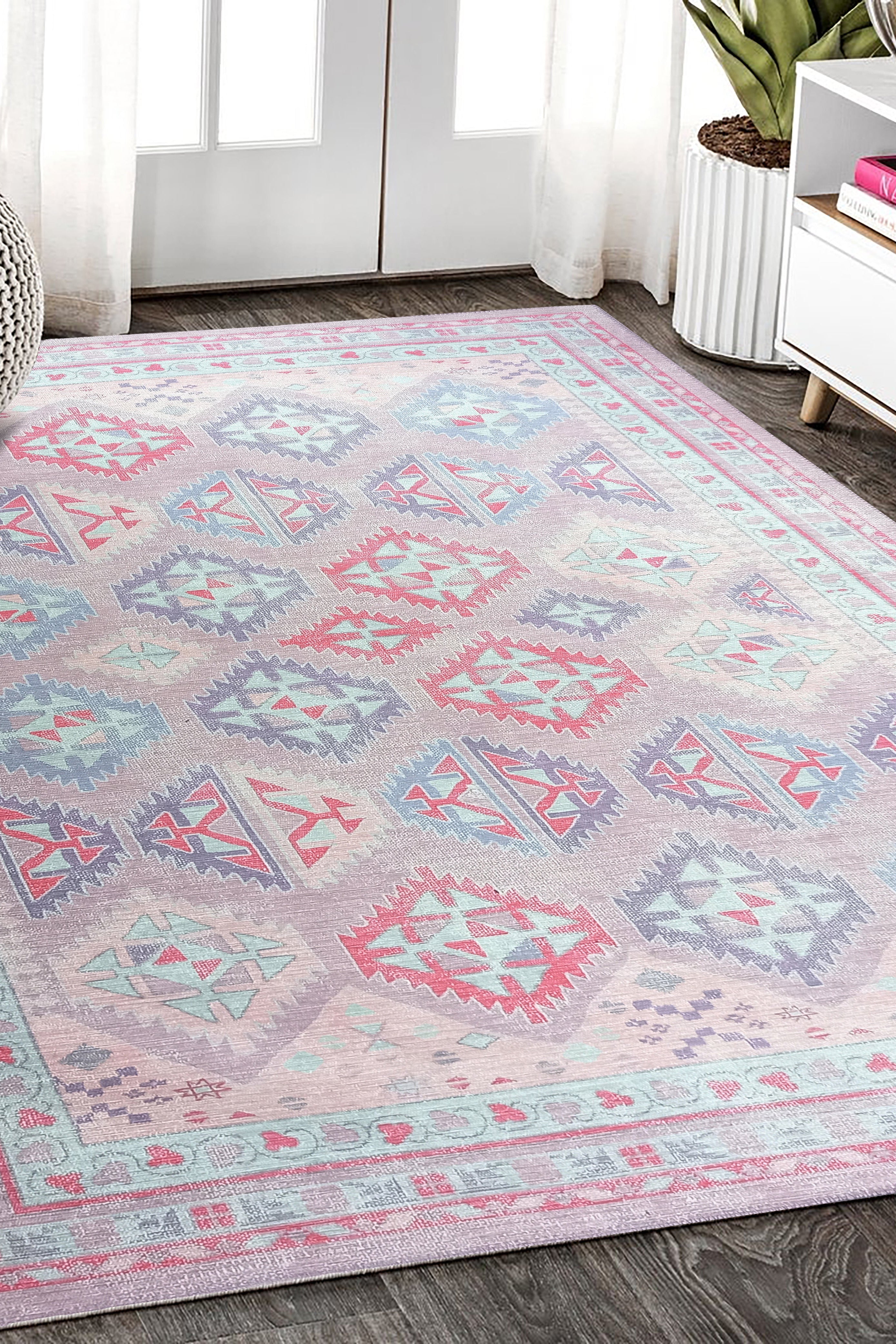Alora Pink & Lavender Herki Vintage Oushak Rug