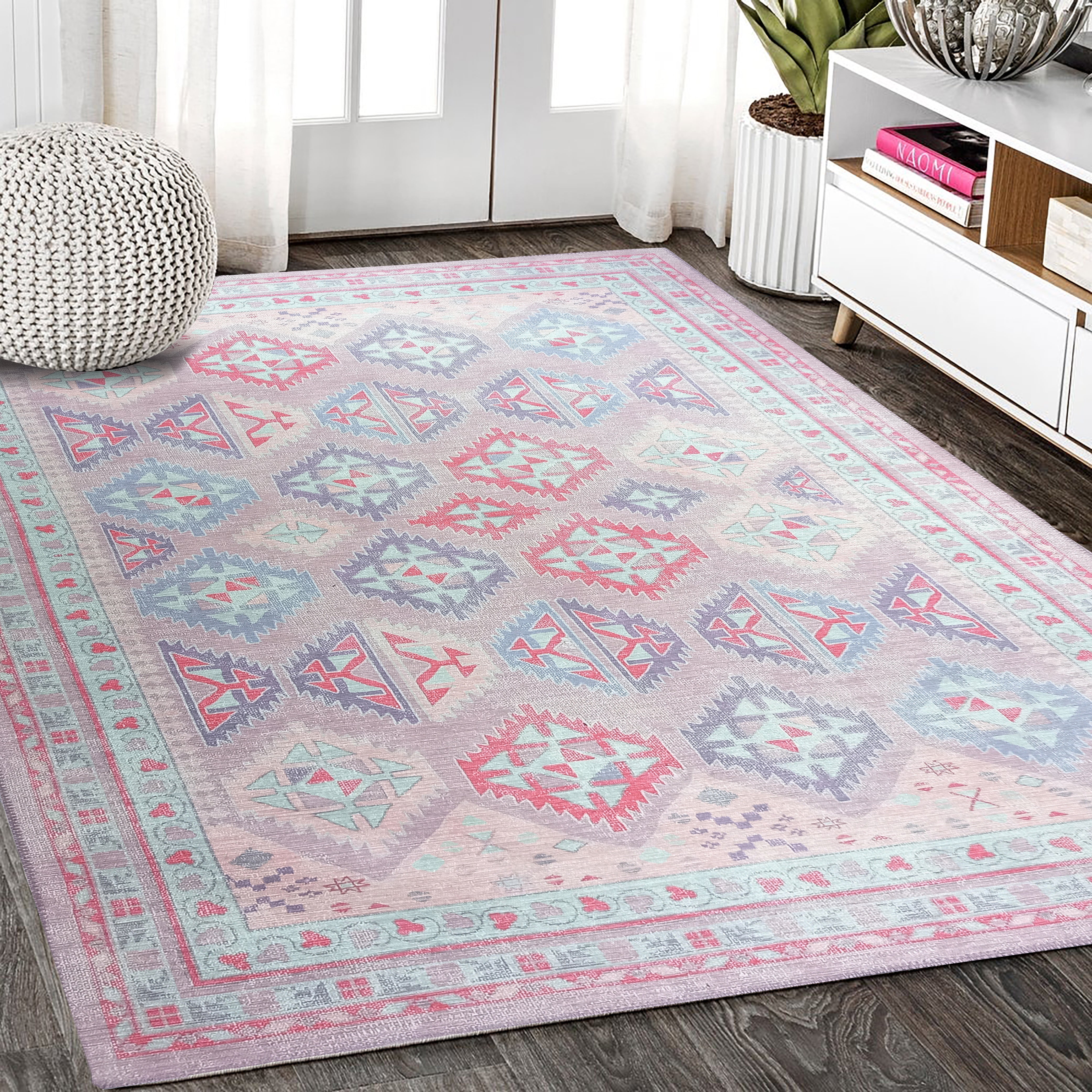 Alora Pink & Lavender Herki Vintage Oushak Rug