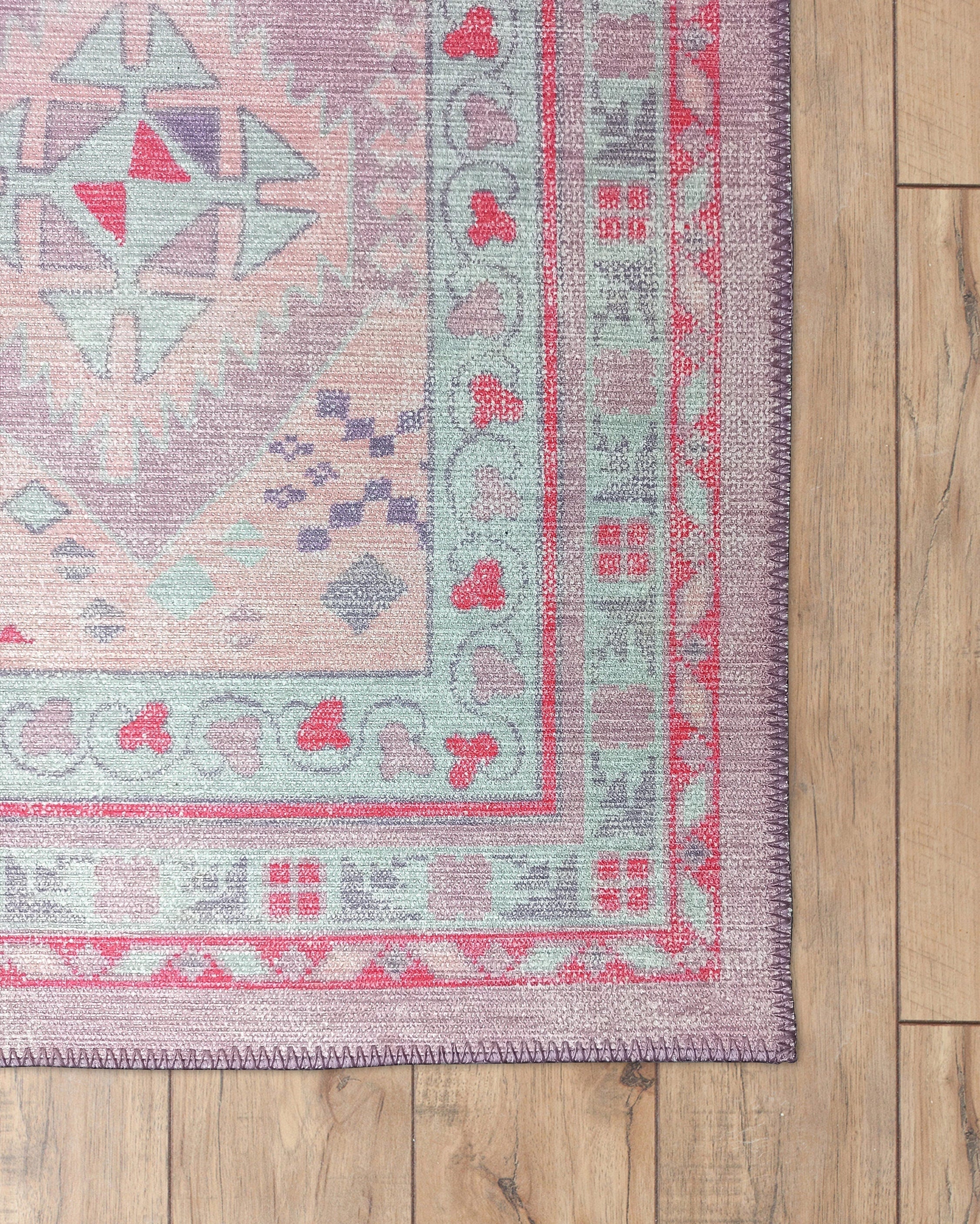Alora Pink & Lavender Herki Vintage Oushak Rug
