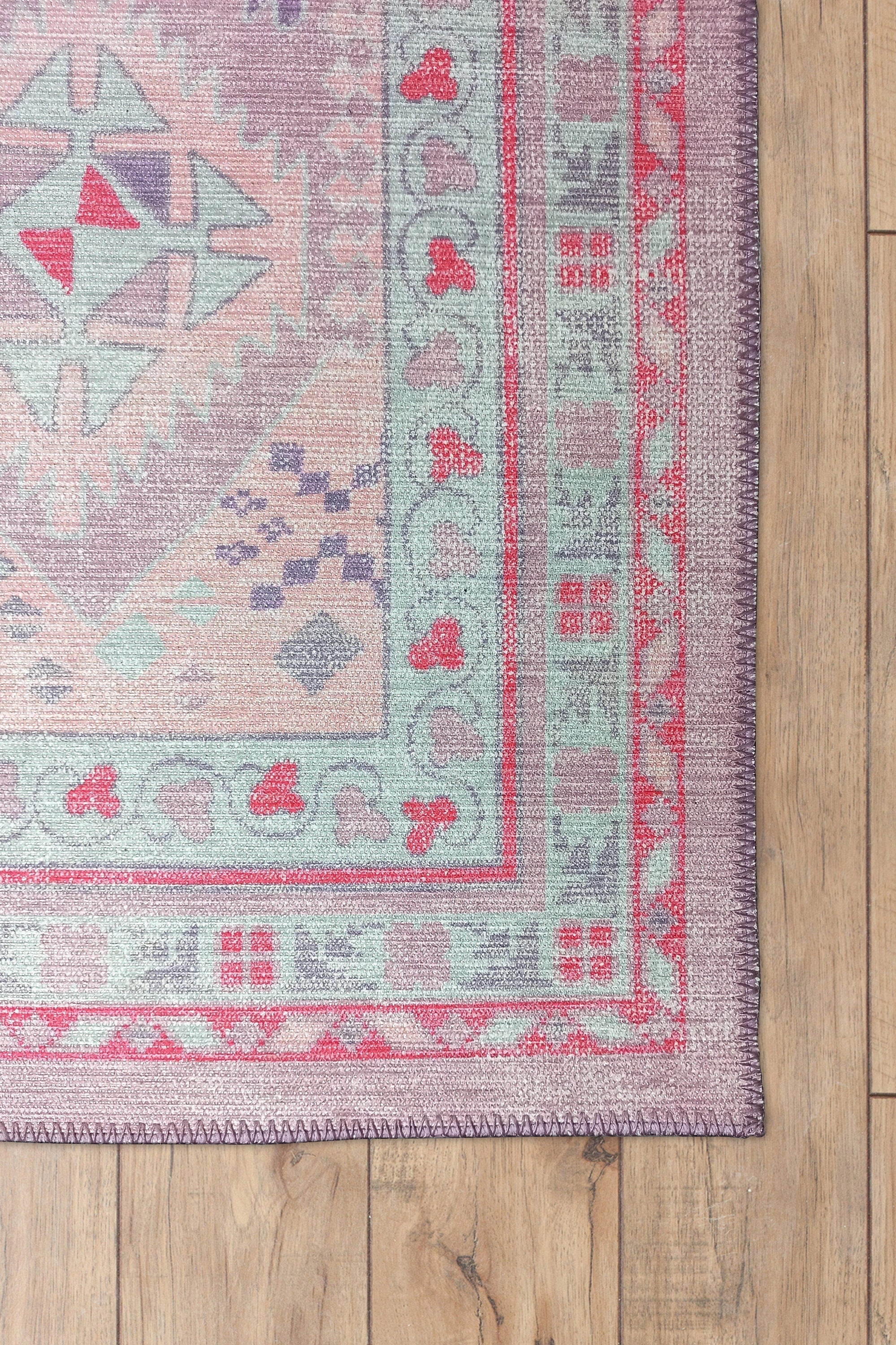 Alora Pink & Lavender Herki Vintage Oushak Rug
