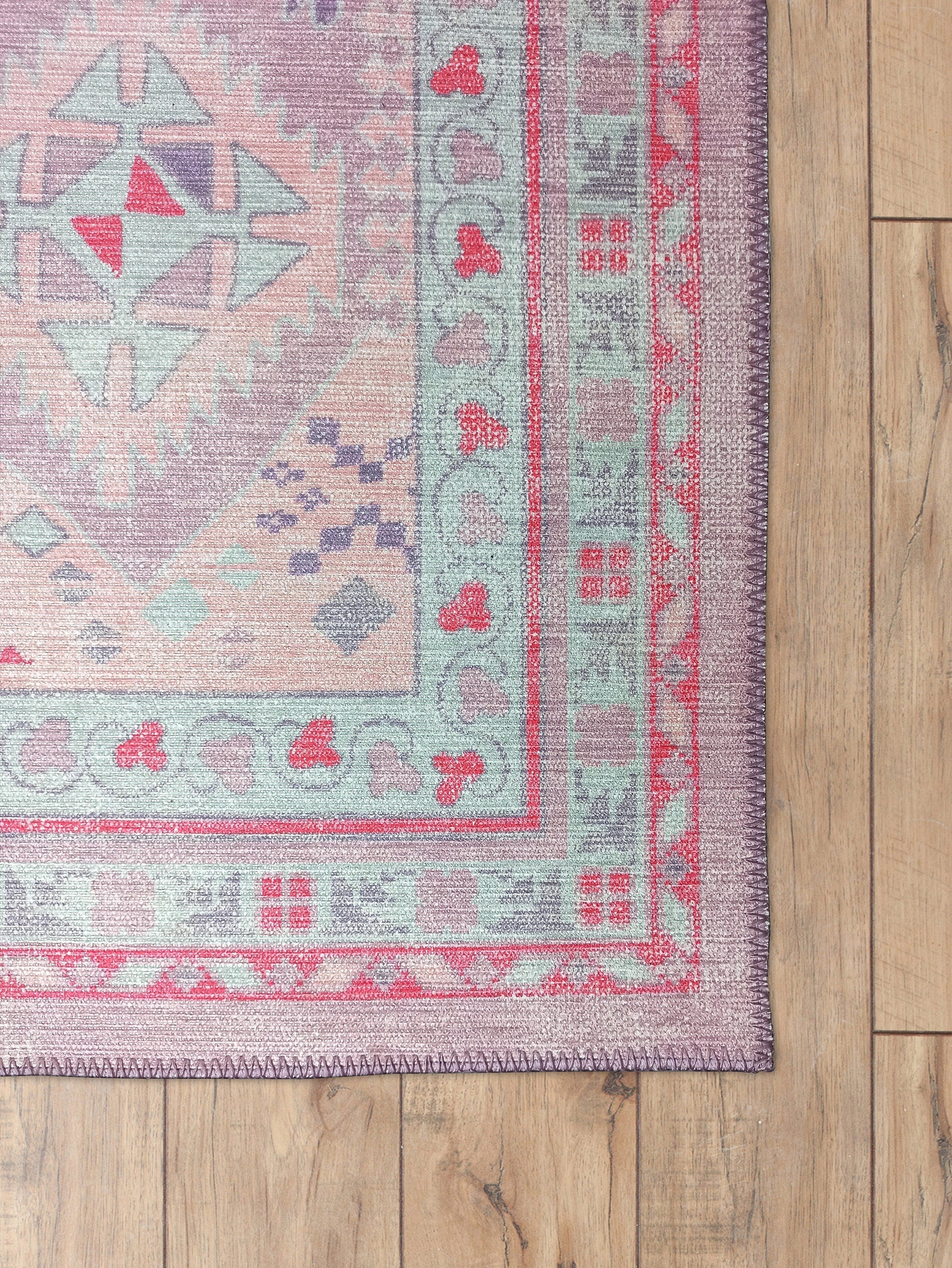 Alora Pink & Lavender Herki Vintage Oushak Rug