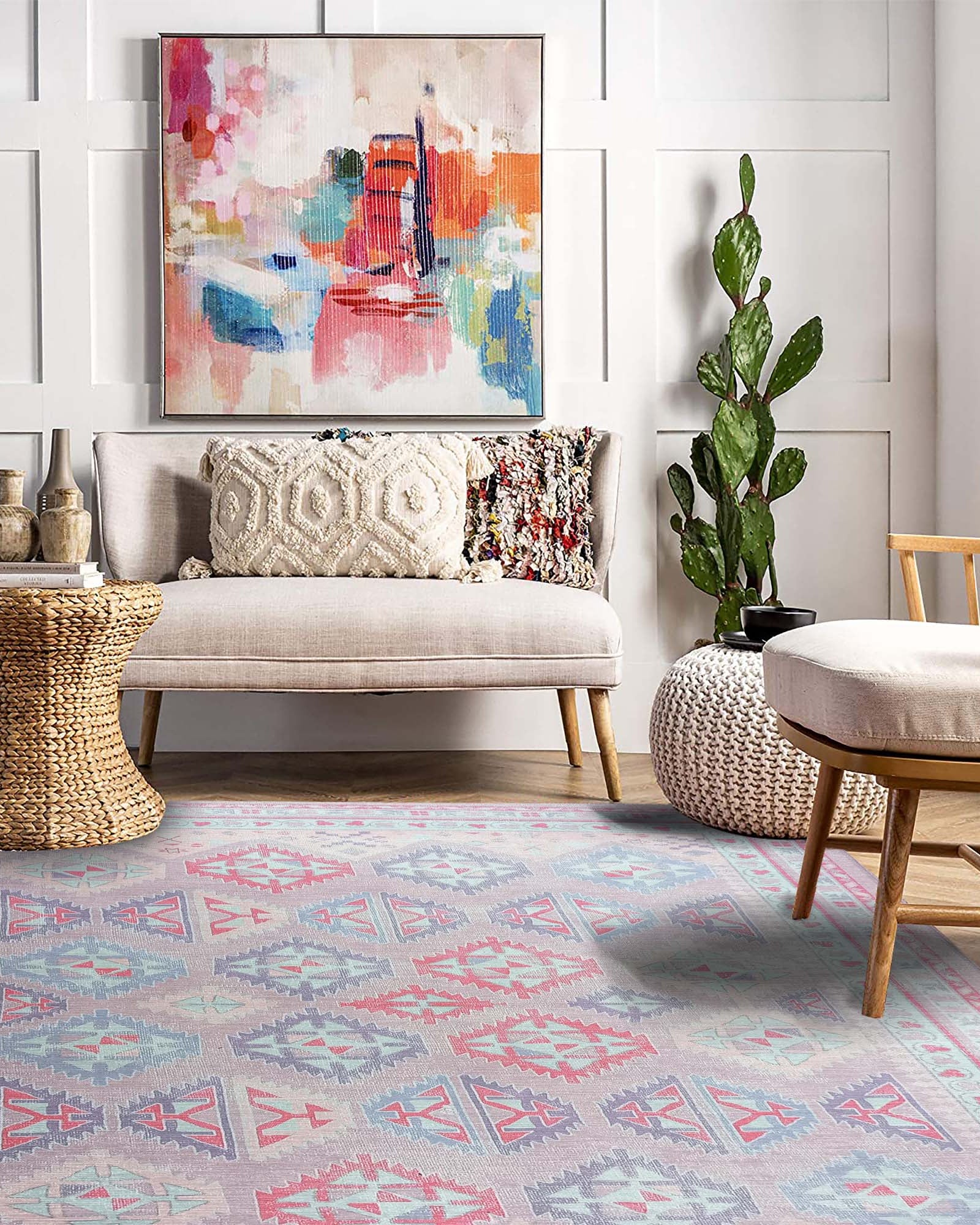 Alora Pink & Lavender Herki Vintage Oushak Rug