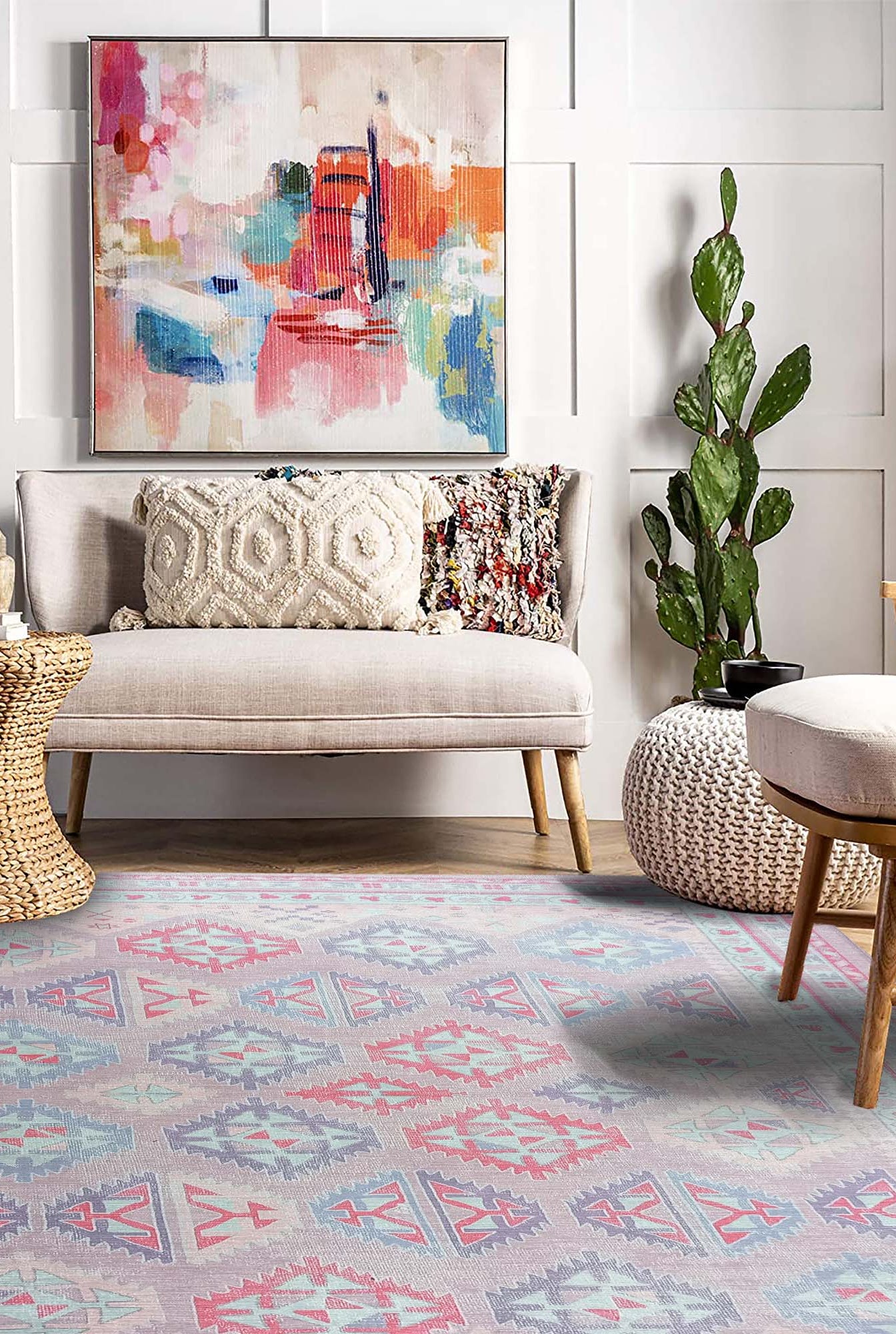 Alora Pink & Lavender Herki Vintage Oushak Rug