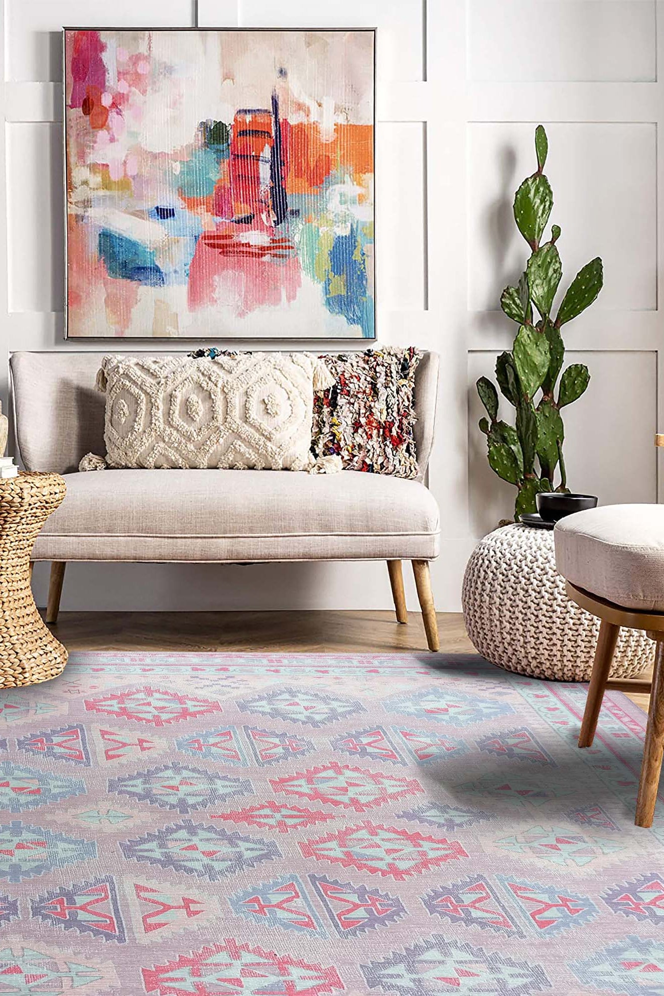 Alora Pink & Lavender Herki Vintage Oushak Rug