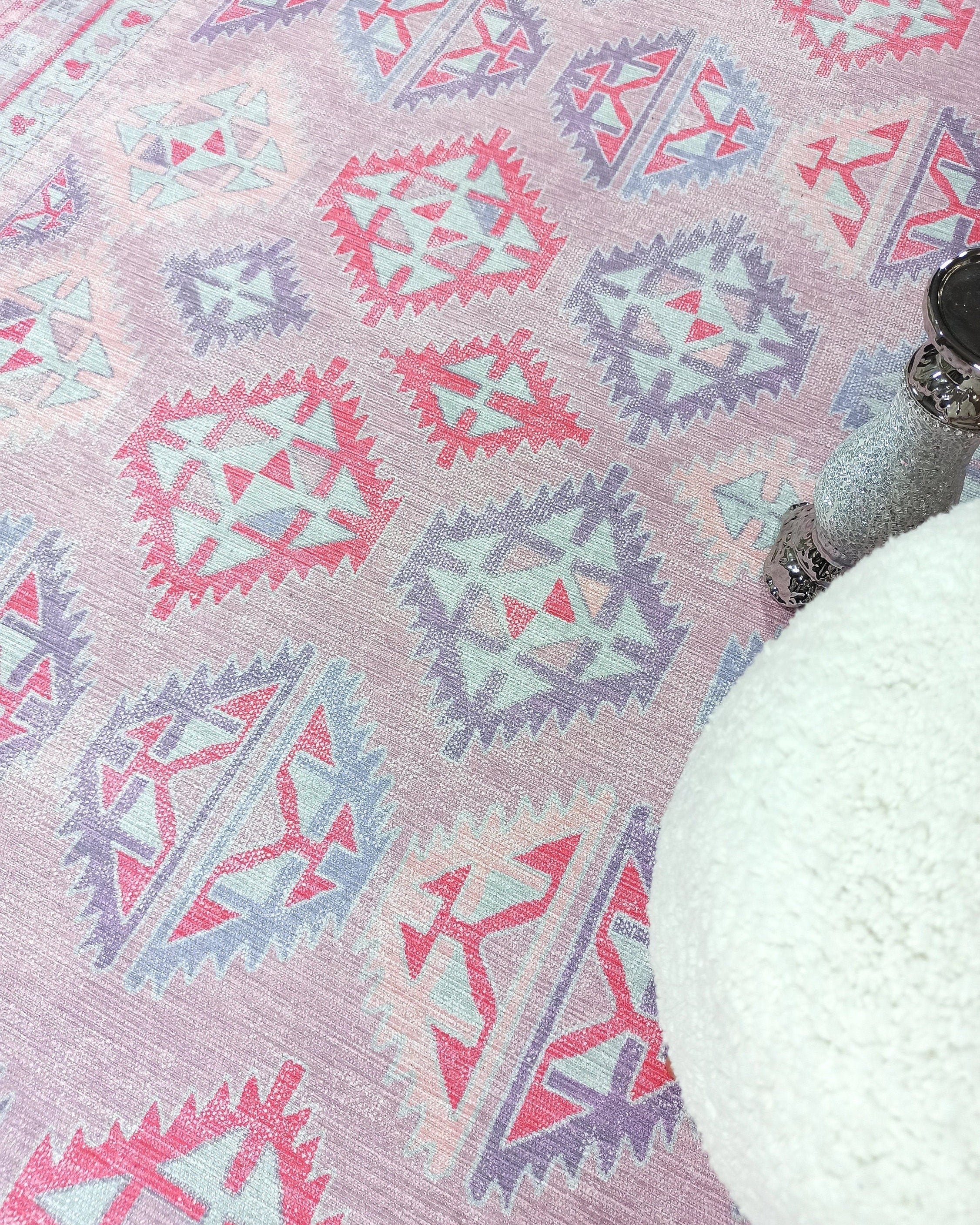 Alora Pink & Lavender Herki Vintage Oushak Rug