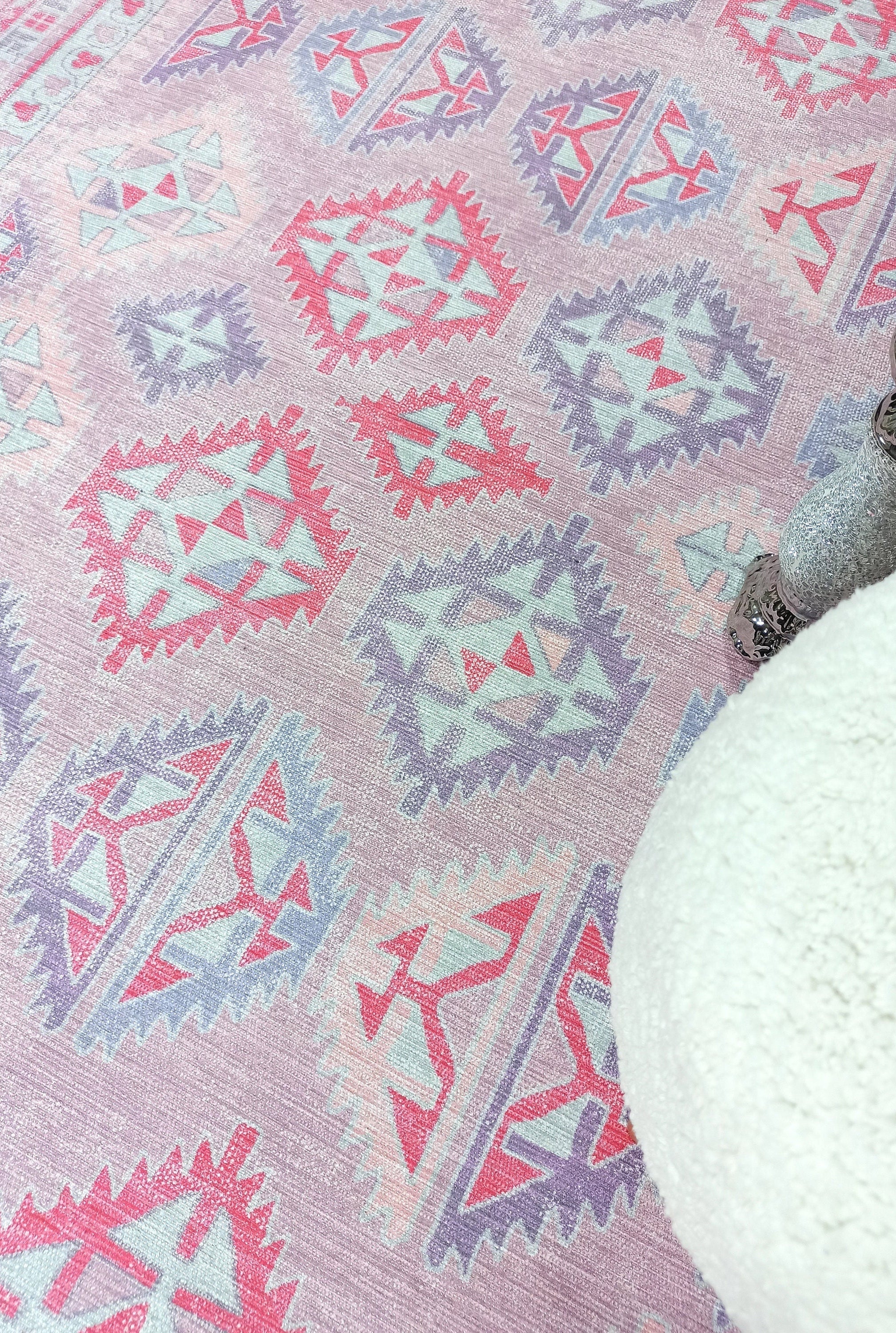 Alora Pink & Lavender Herki Vintage Oushak Rug