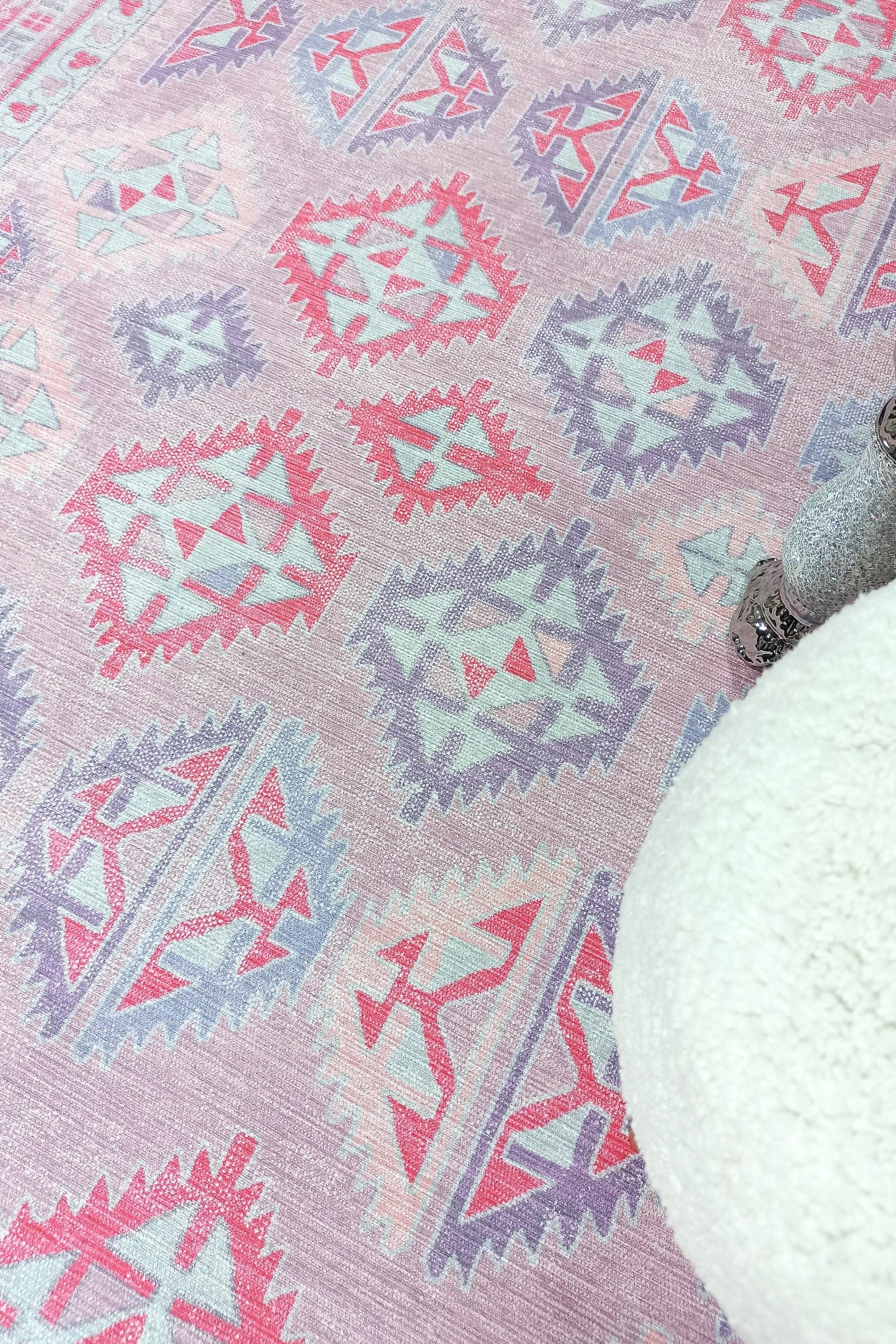 Alora Pink & Lavender Herki Vintage Oushak Rug