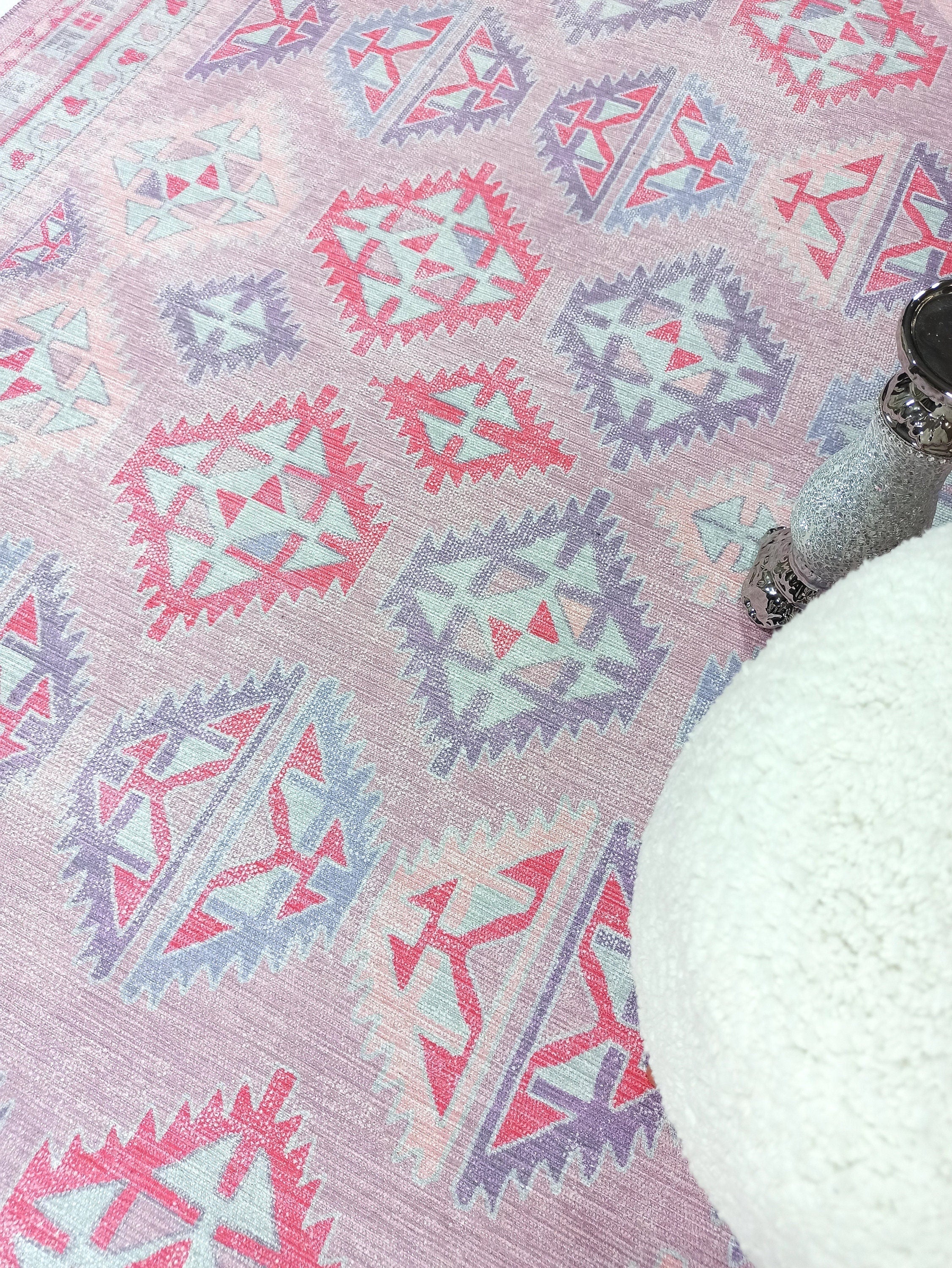 Alora Pink & Lavender Herki Vintage Oushak Rug