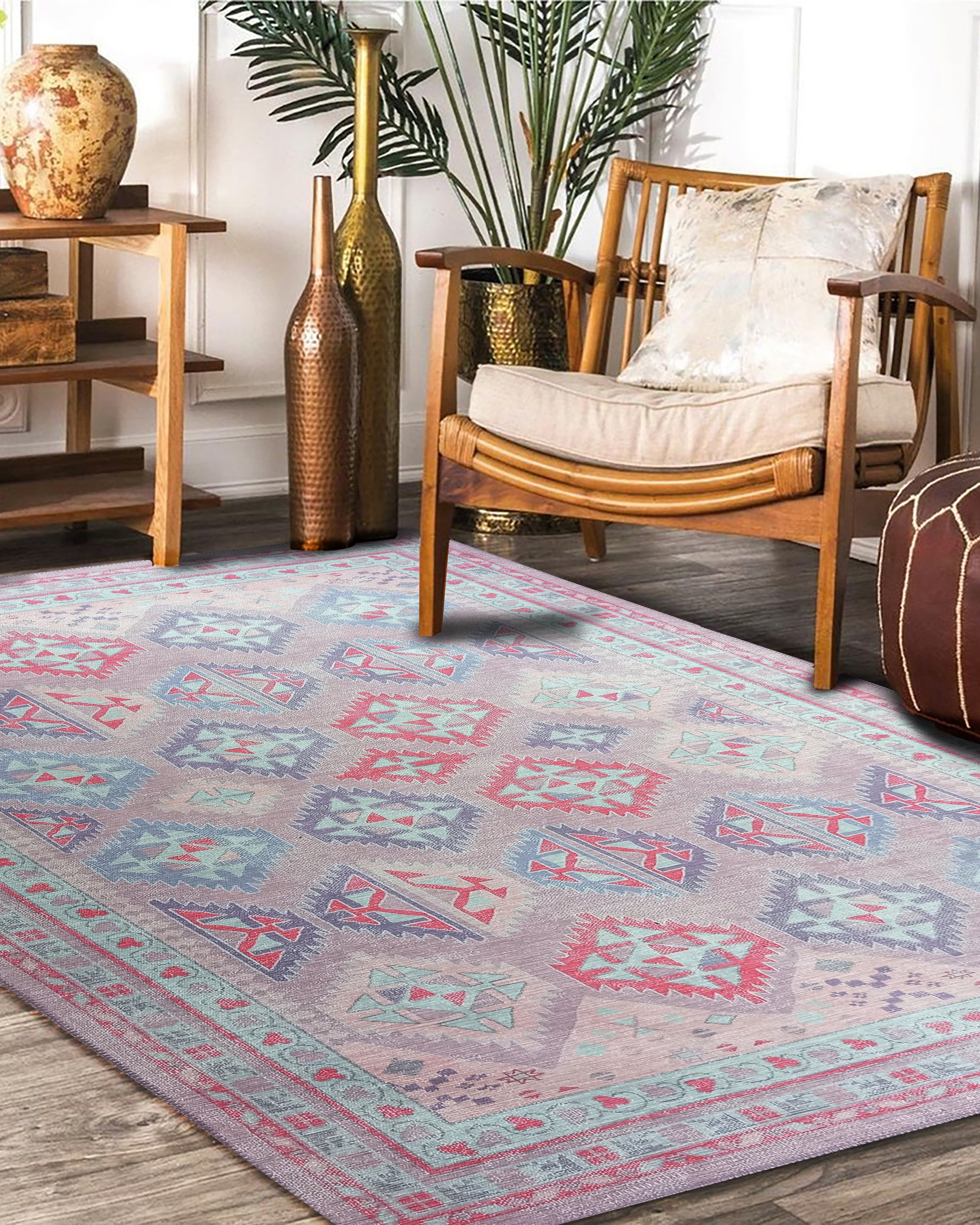 Alora Pink & Lavender Herki Vintage Oushak Rug