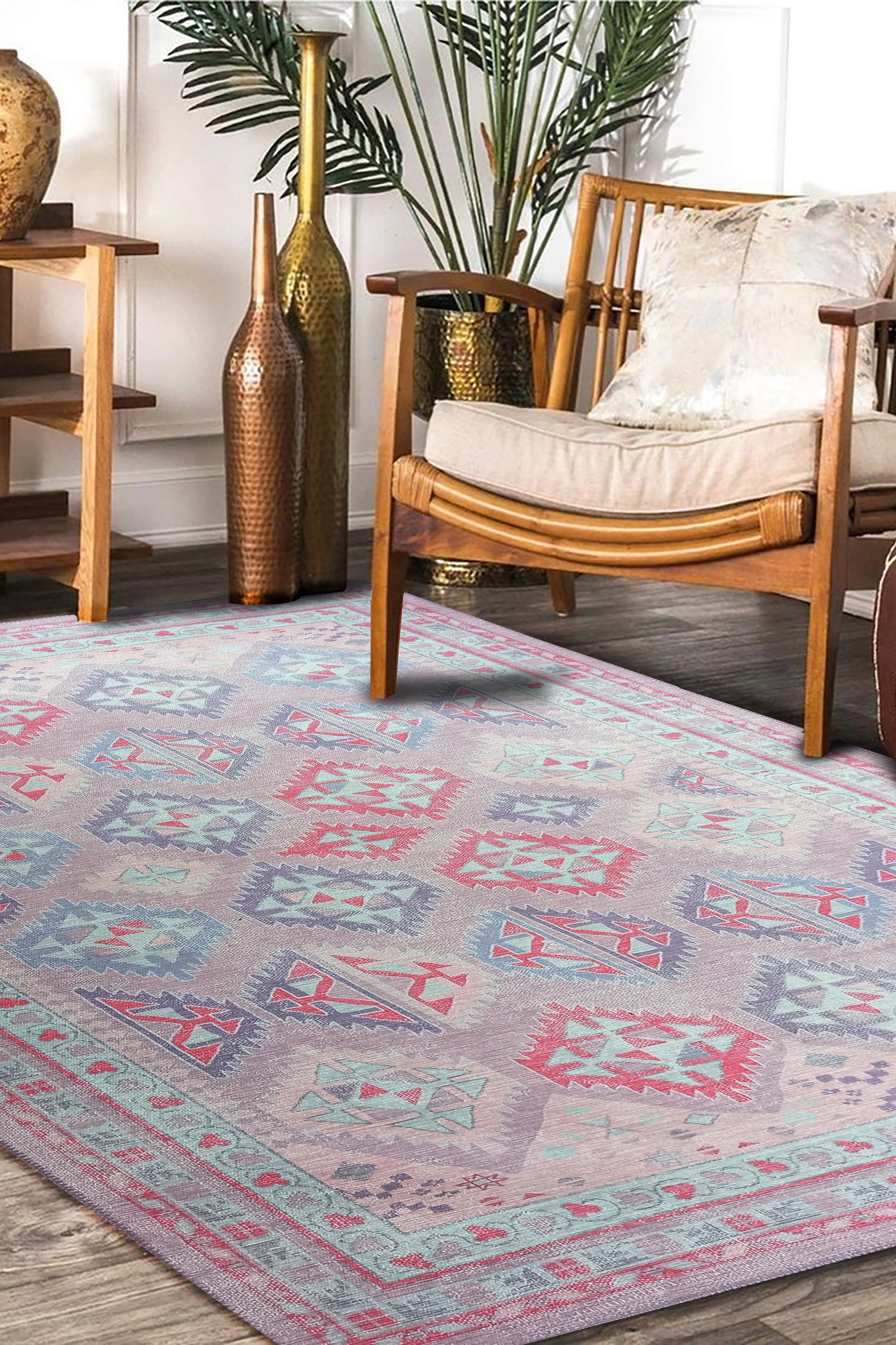 Alora Pink & Lavender Herki Vintage Oushak Rug