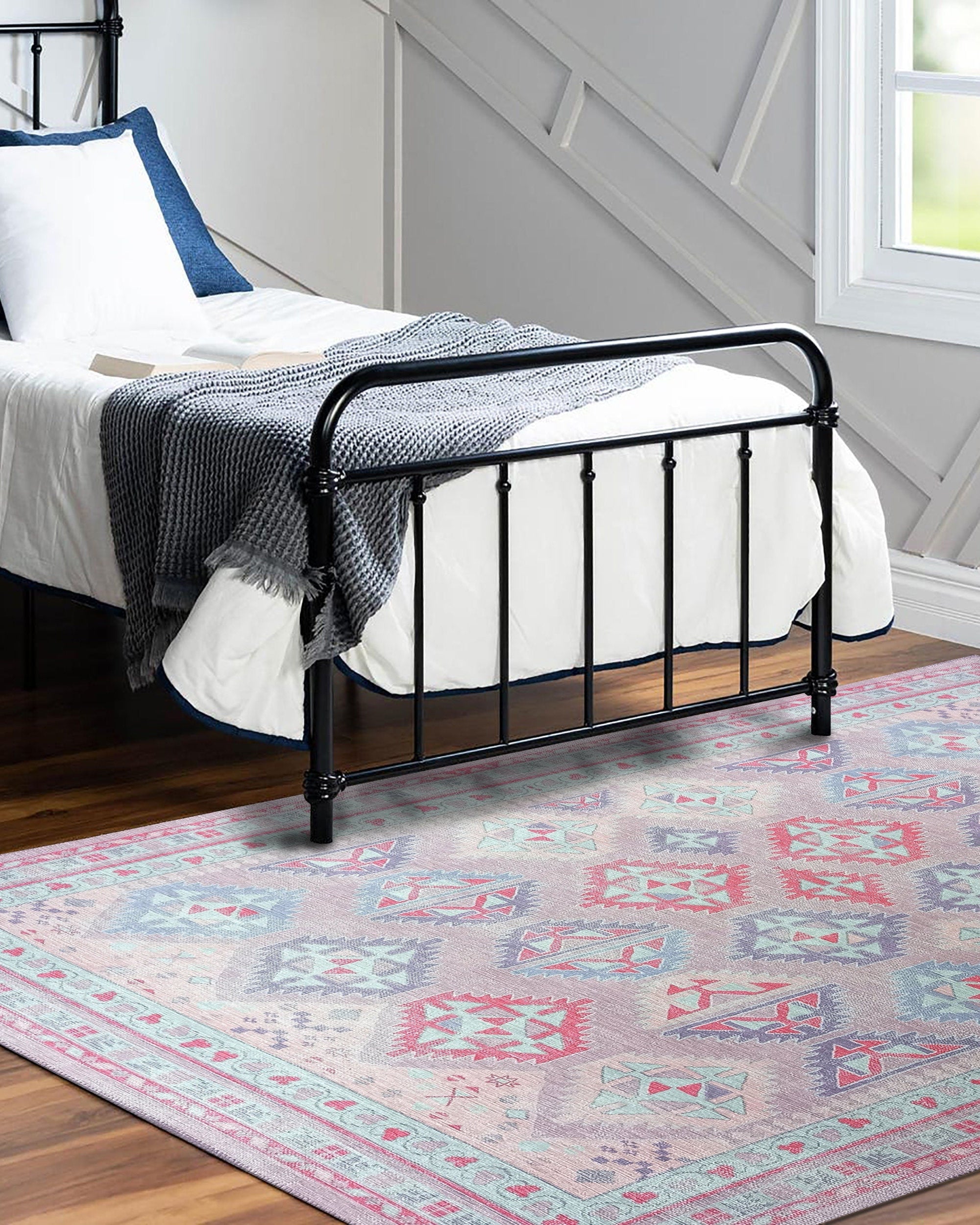 Alora Pink & Lavender Herki Vintage Oushak Rug