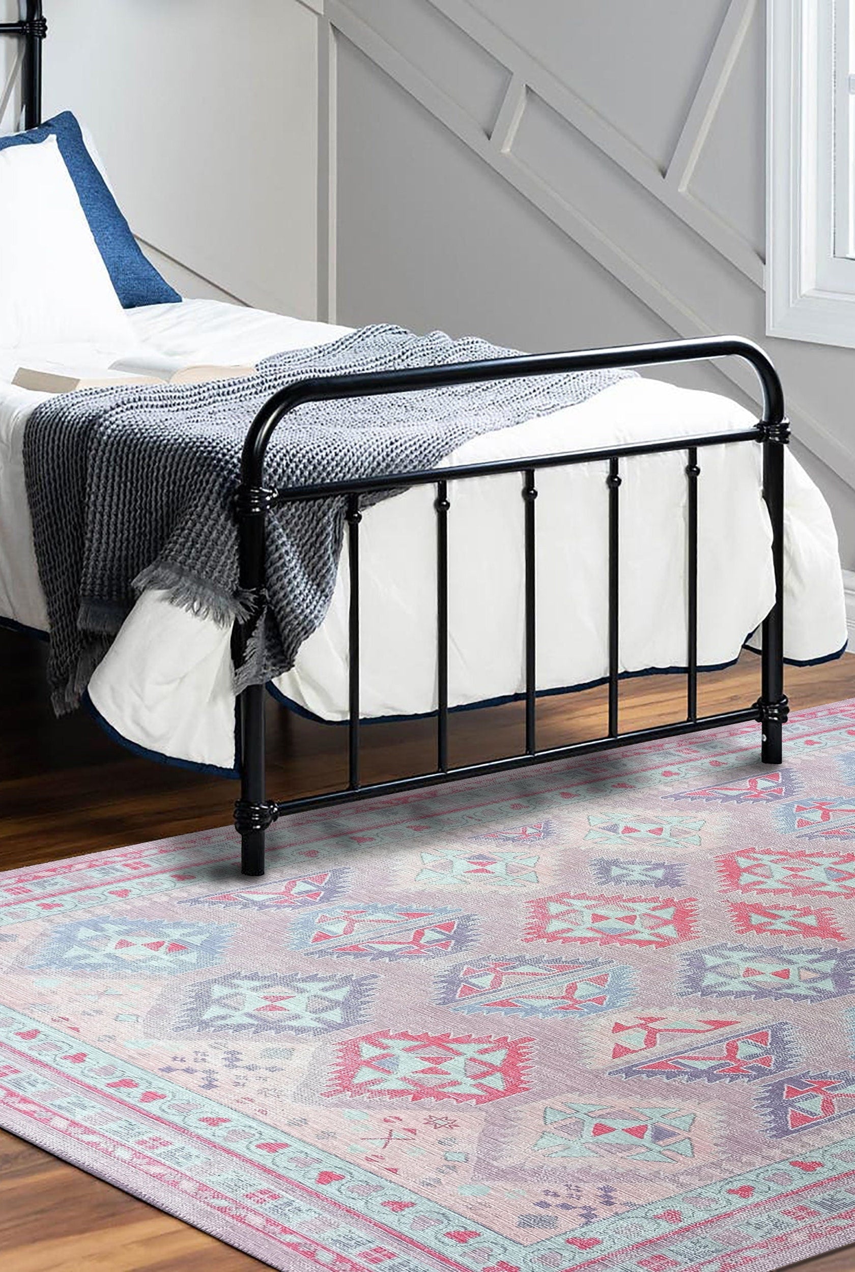 Alora Pink & Lavender Herki Vintage Oushak Rug