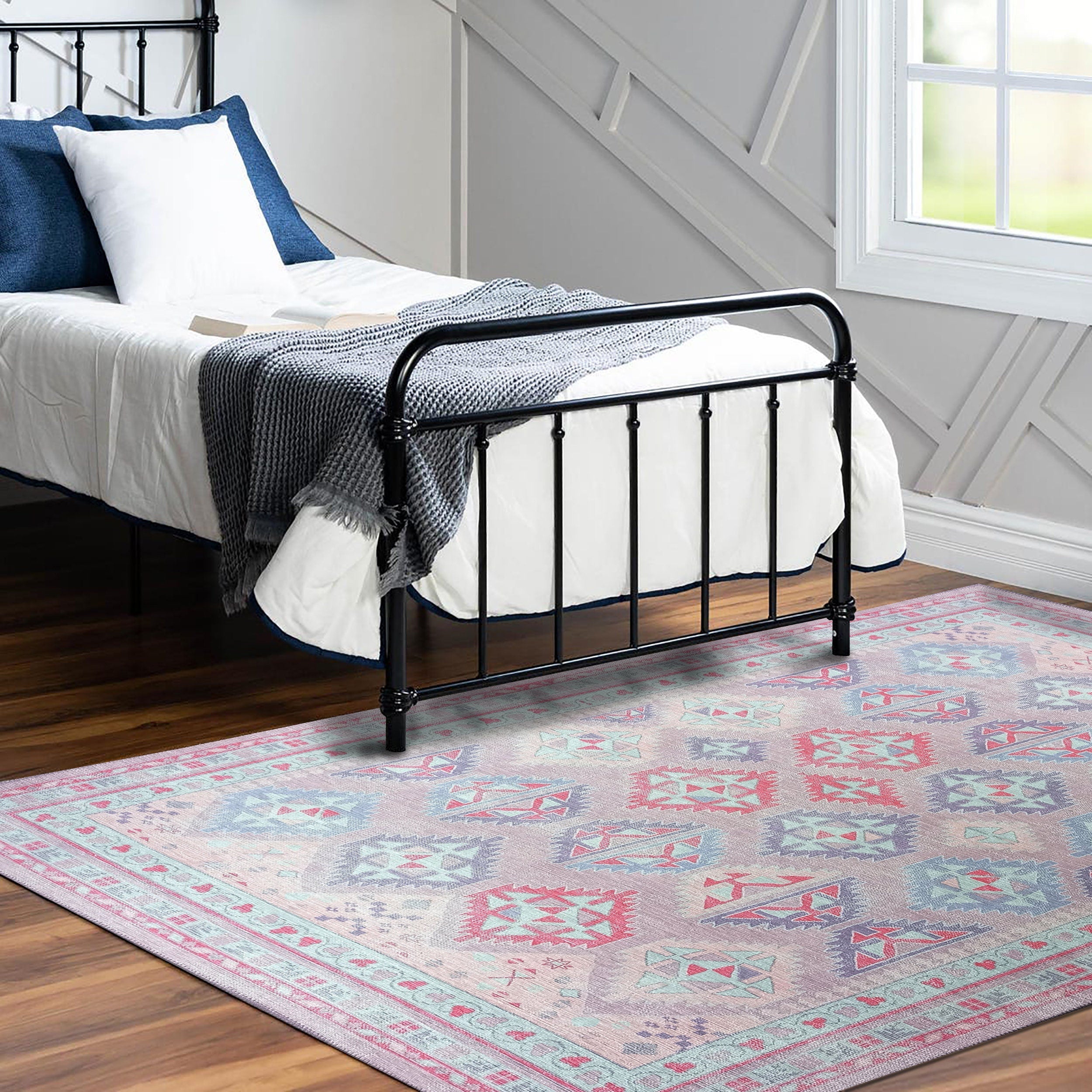 Alora Pink & Lavender Herki Vintage Oushak Rug