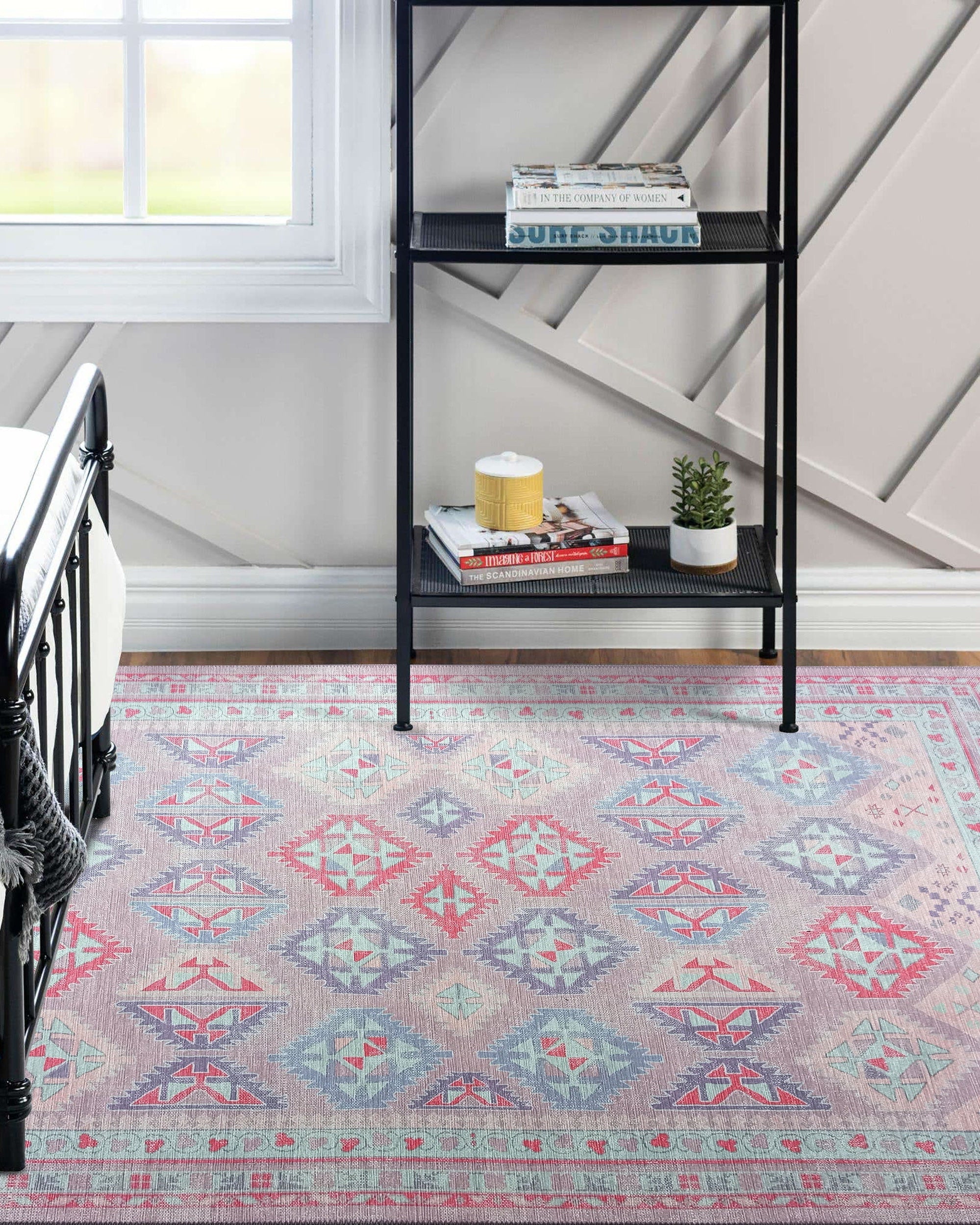 Alora Pink & Lavender Herki Vintage Oushak Rug