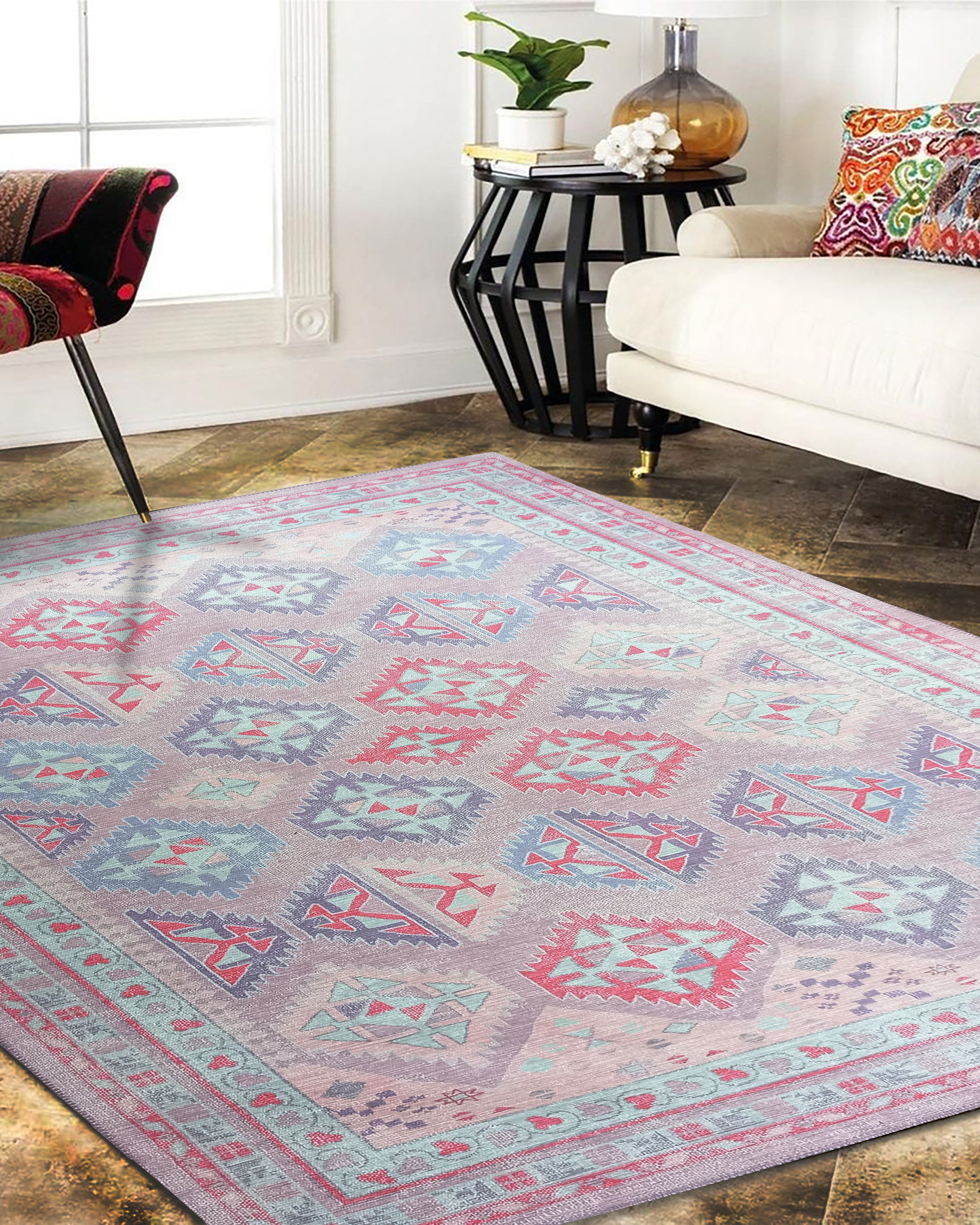 Alora Pink & Lavender Herki Vintage Oushak Rug