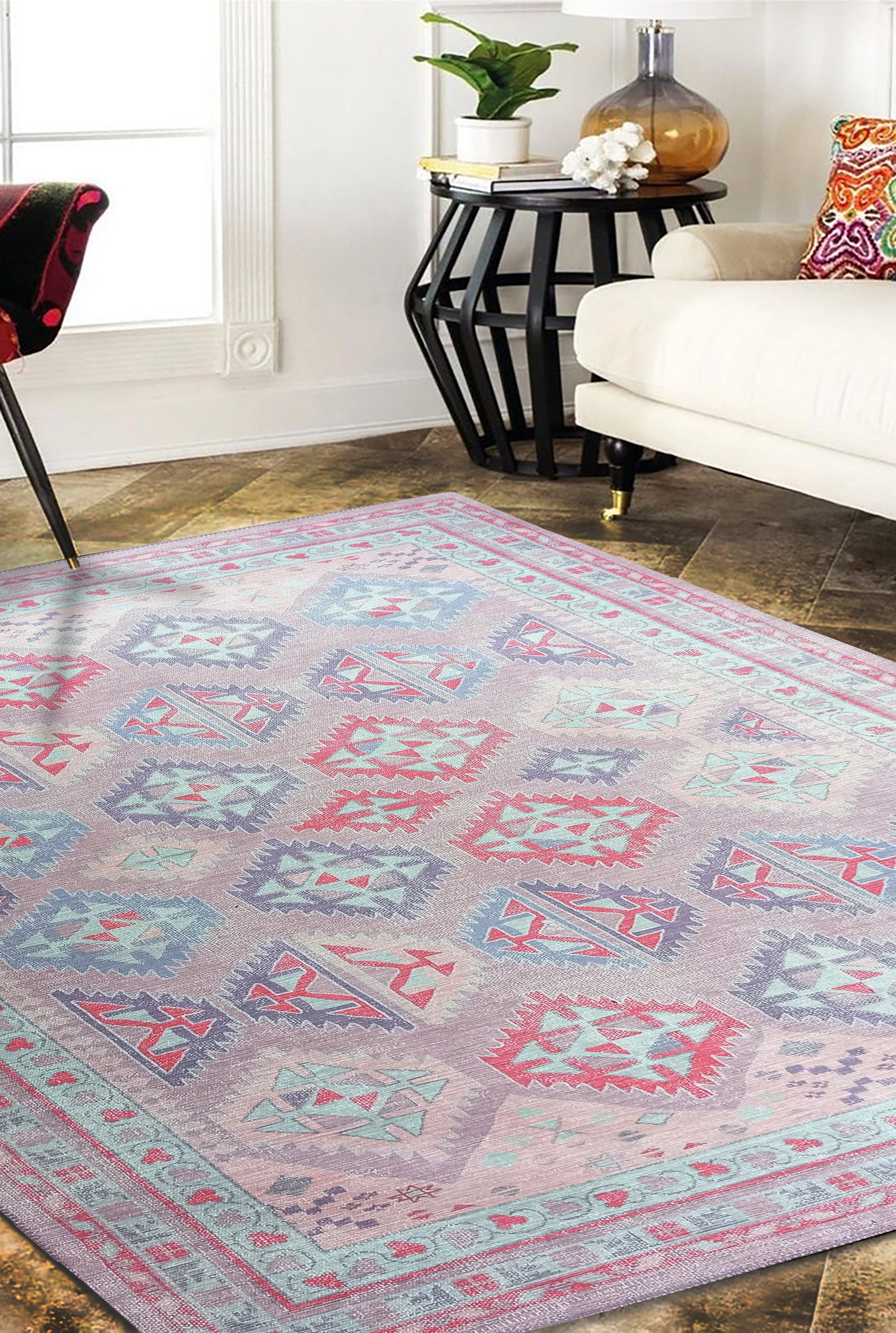 Alora Pink & Lavender Herki Vintage Oushak Rug