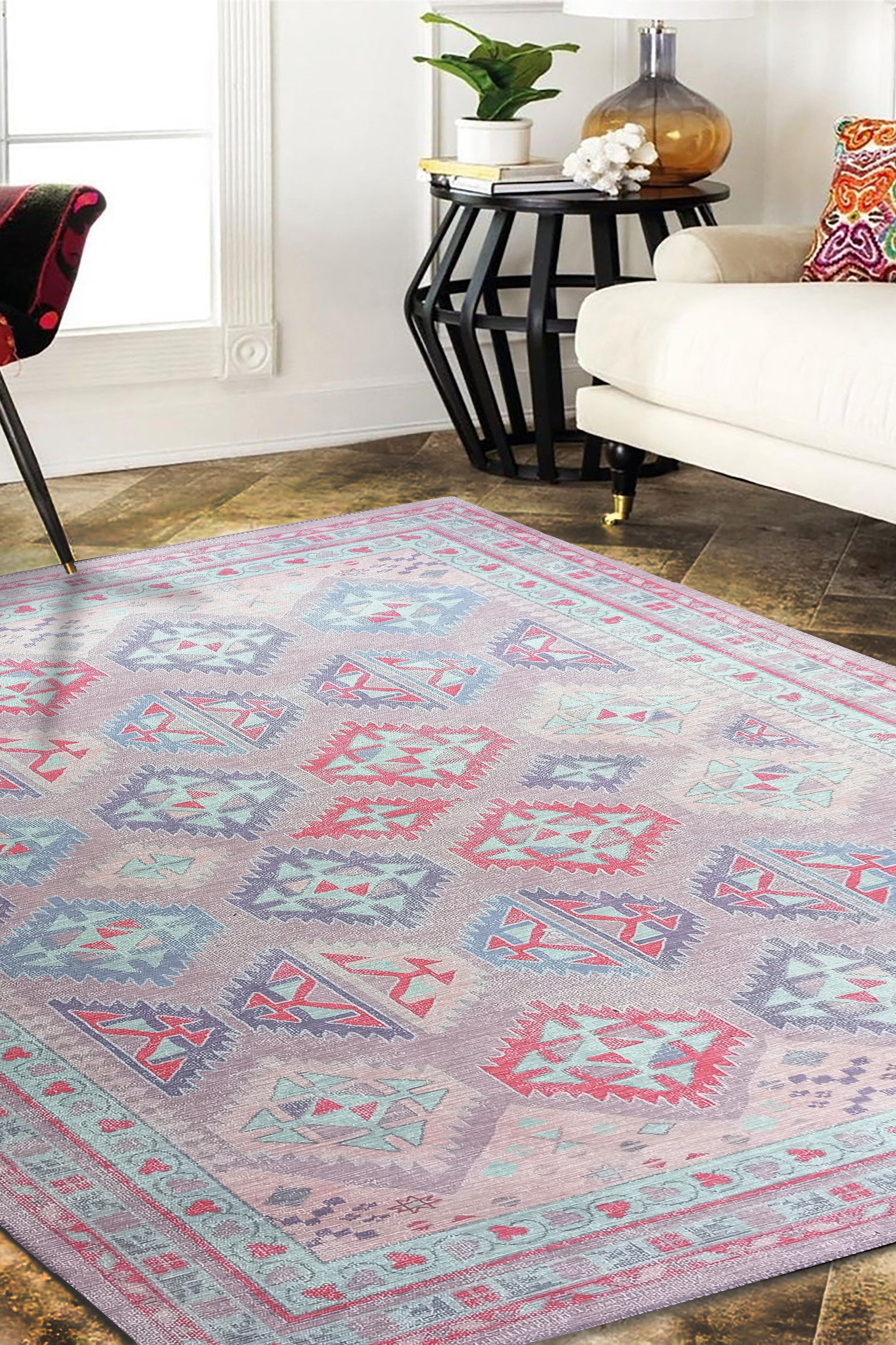Alora Pink & Lavender Herki Vintage Oushak Rug