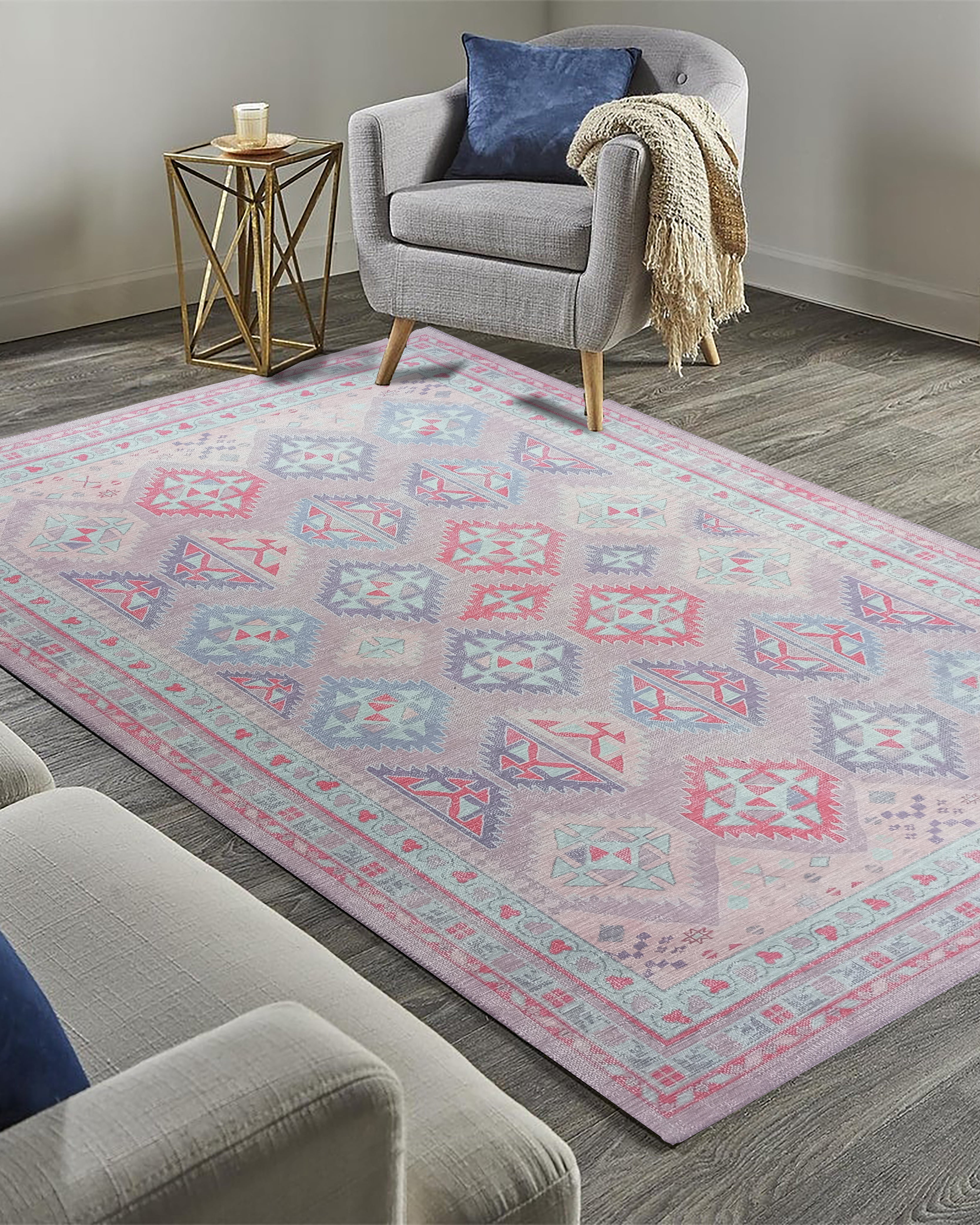 Alora Pink & Lavender Herki Vintage Oushak Rug