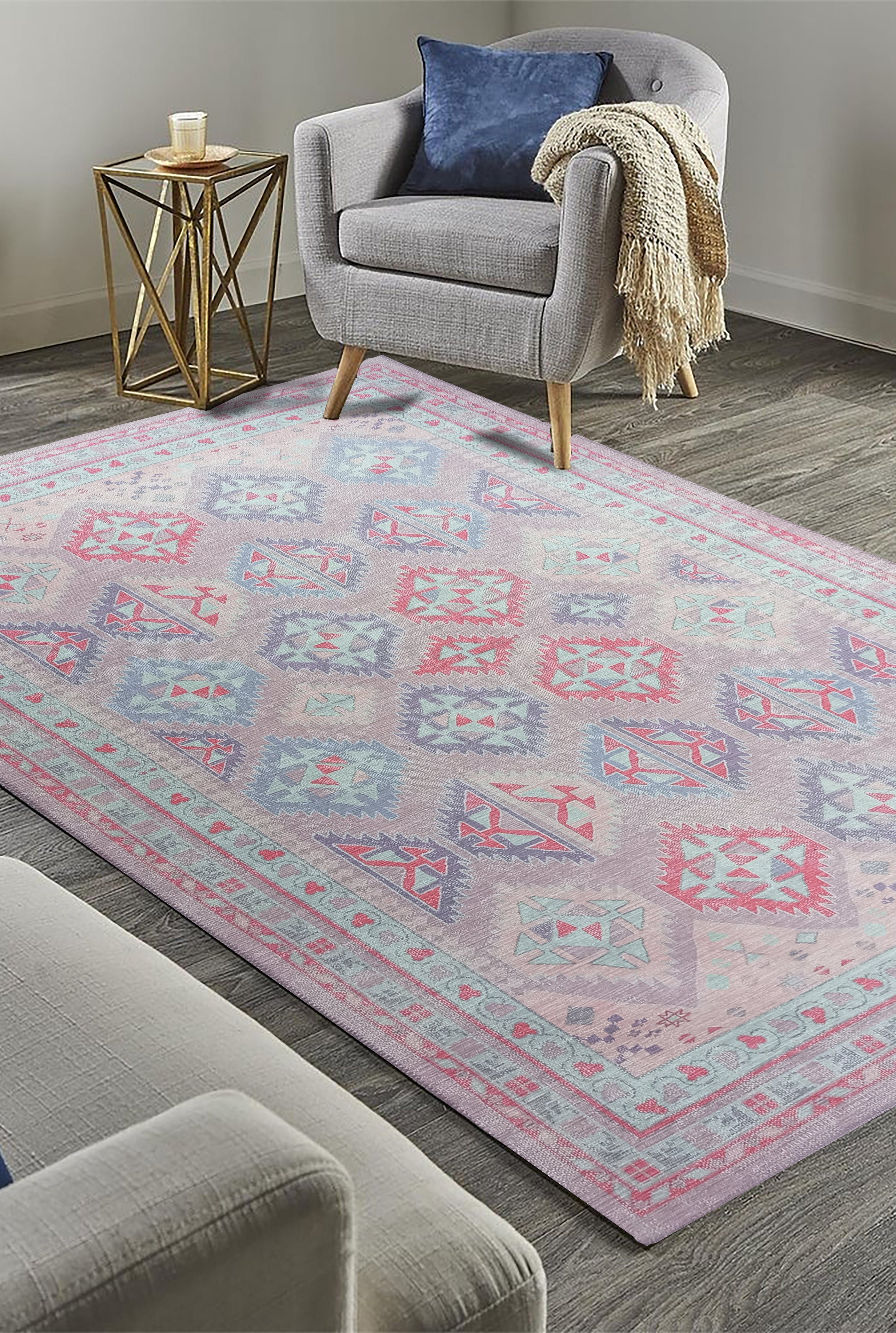 Alora Pink & Lavender Herki Vintage Oushak Rug