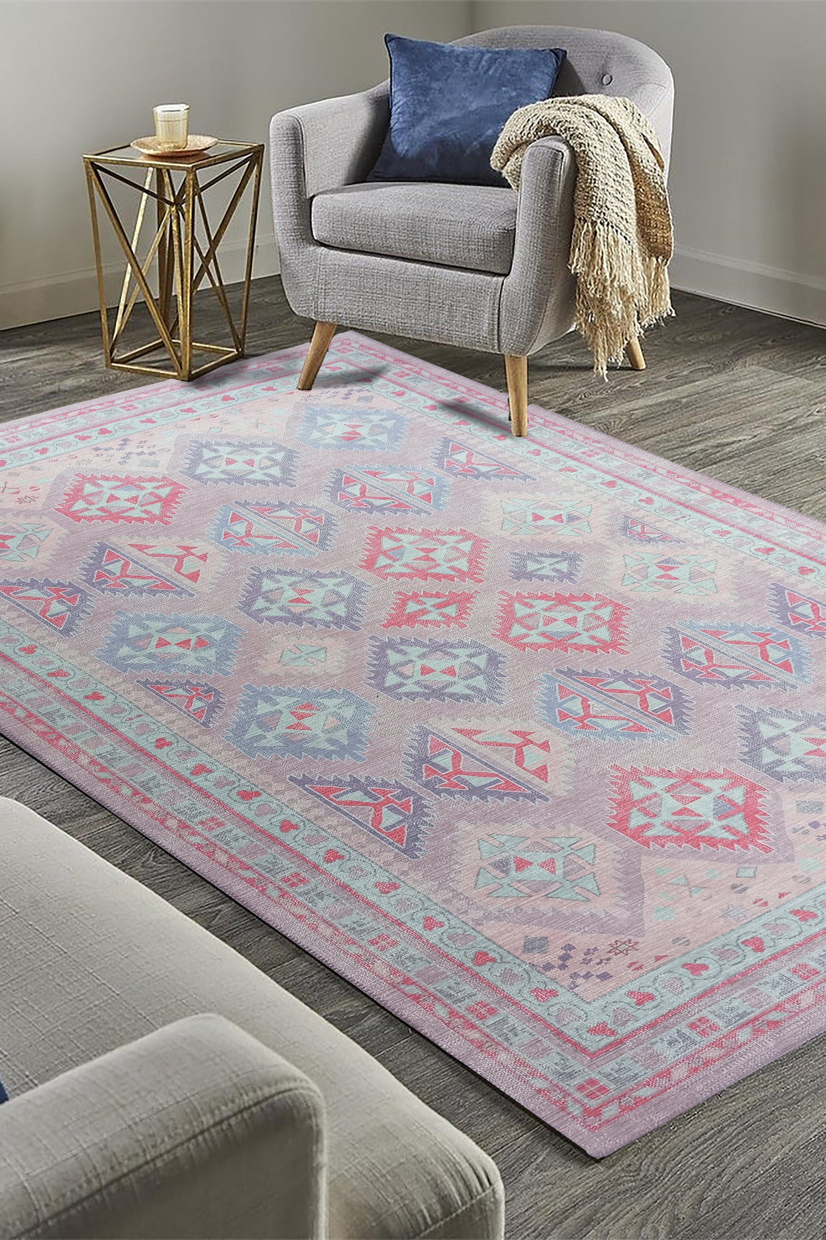 Alora Pink & Lavender Herki Vintage Oushak Rug