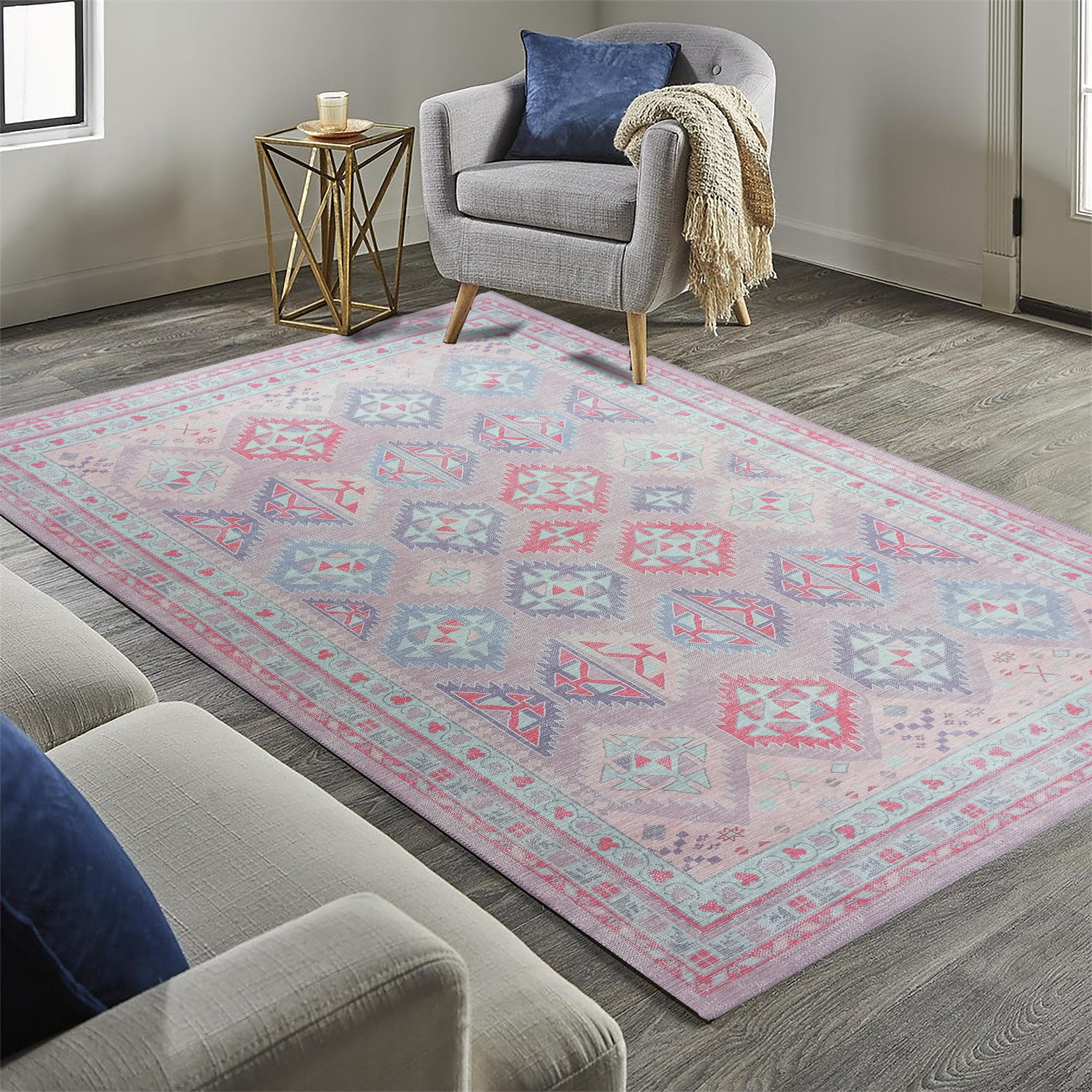 Alora Pink & Lavender Herki Vintage Oushak Rug