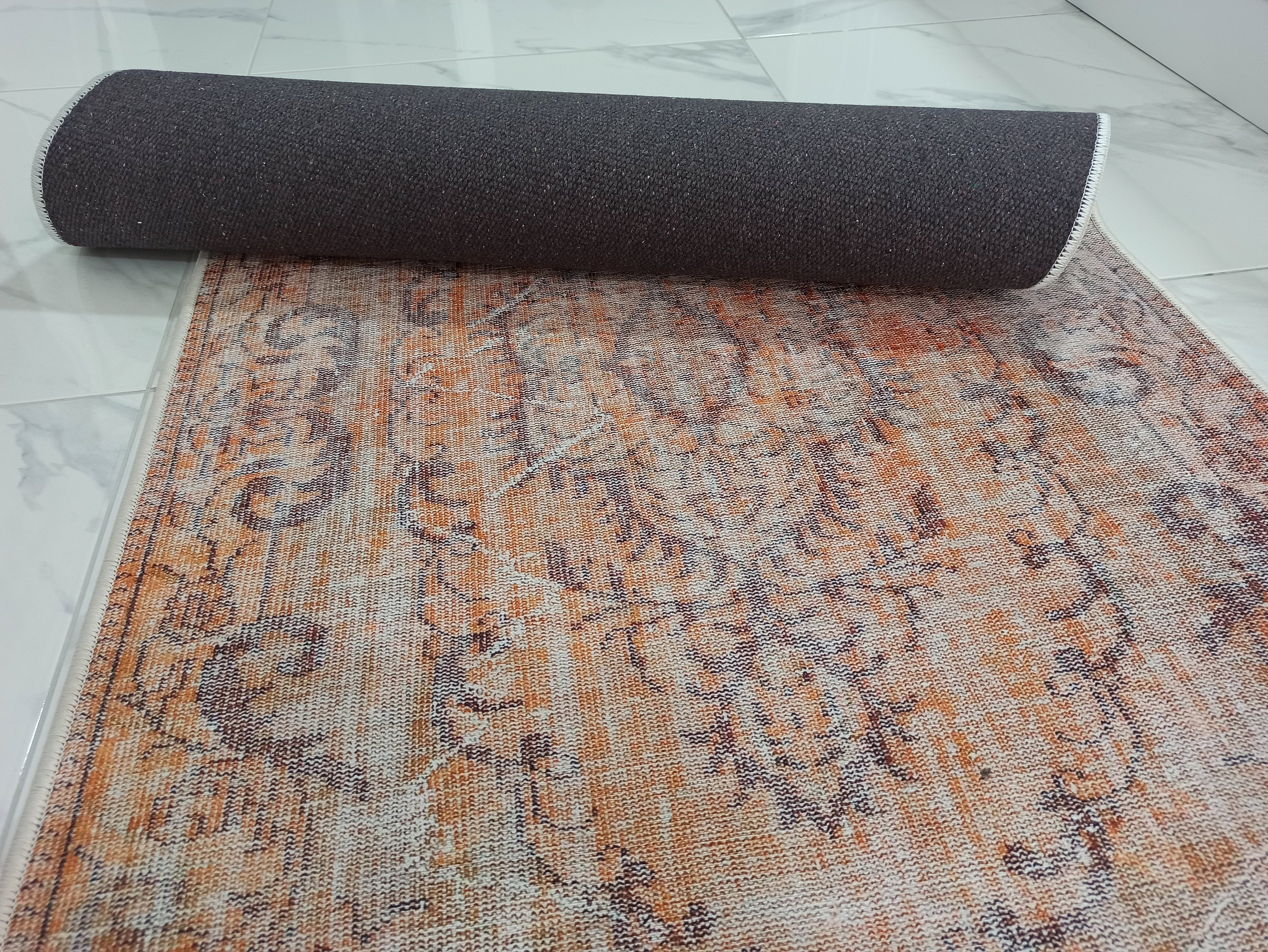 Alya2 Runner Turkish Vintage Faded Orange Runner Rug