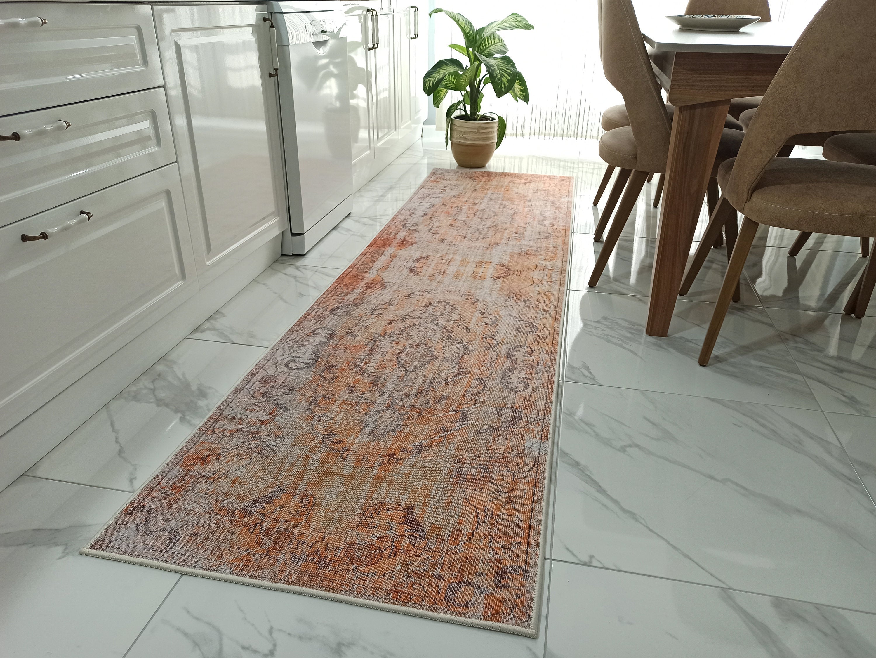 Alya2 Runner Turkish Vintage Faded Orange Runner Rug