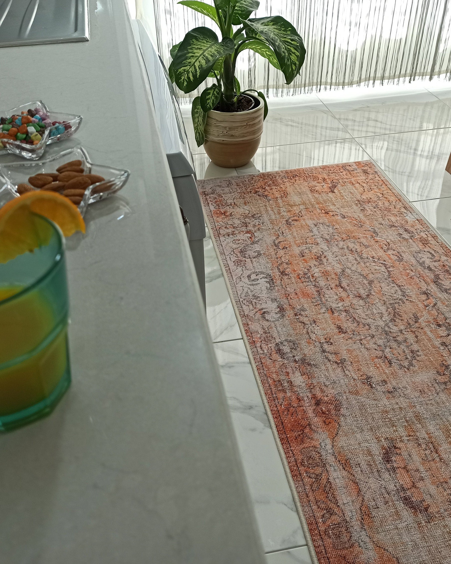 Alya2 Runner Turkish Vintage Faded Orange Runner Rug