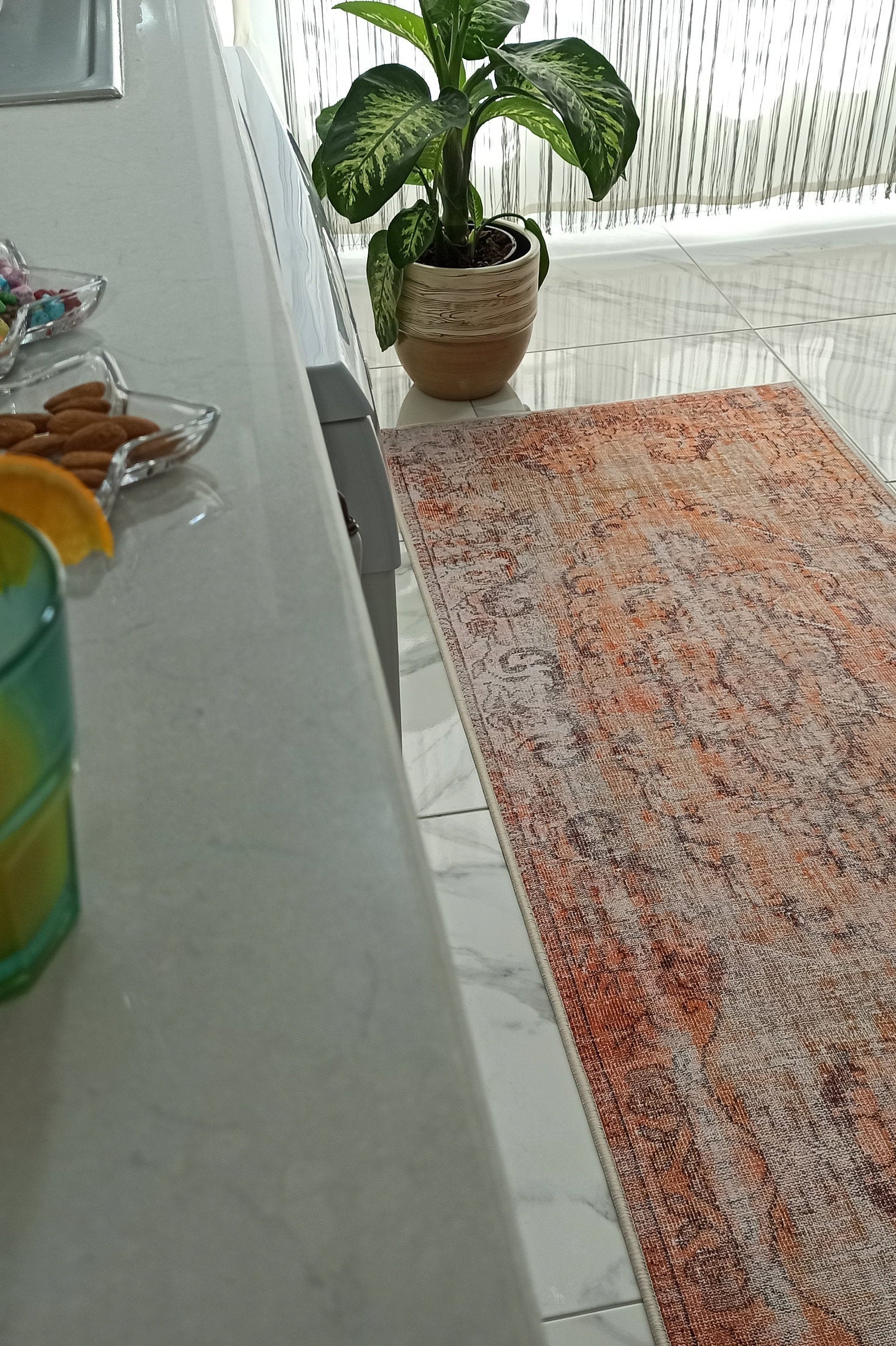 Alya2 Runner Turkish Vintage Faded Orange Runner Rug