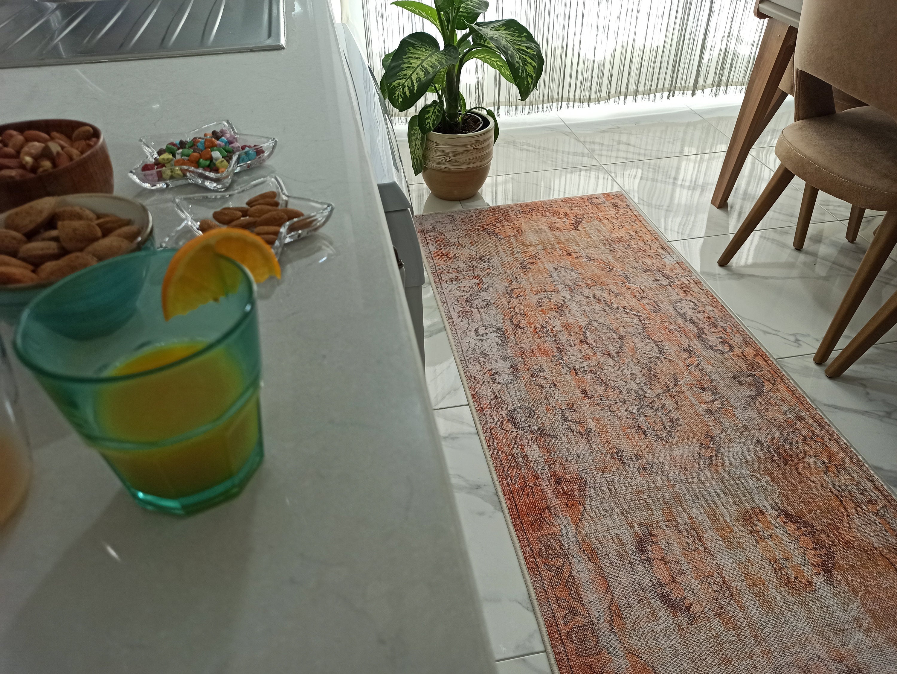 Alya2 Runner Turkish Vintage Faded Orange Runner Rug