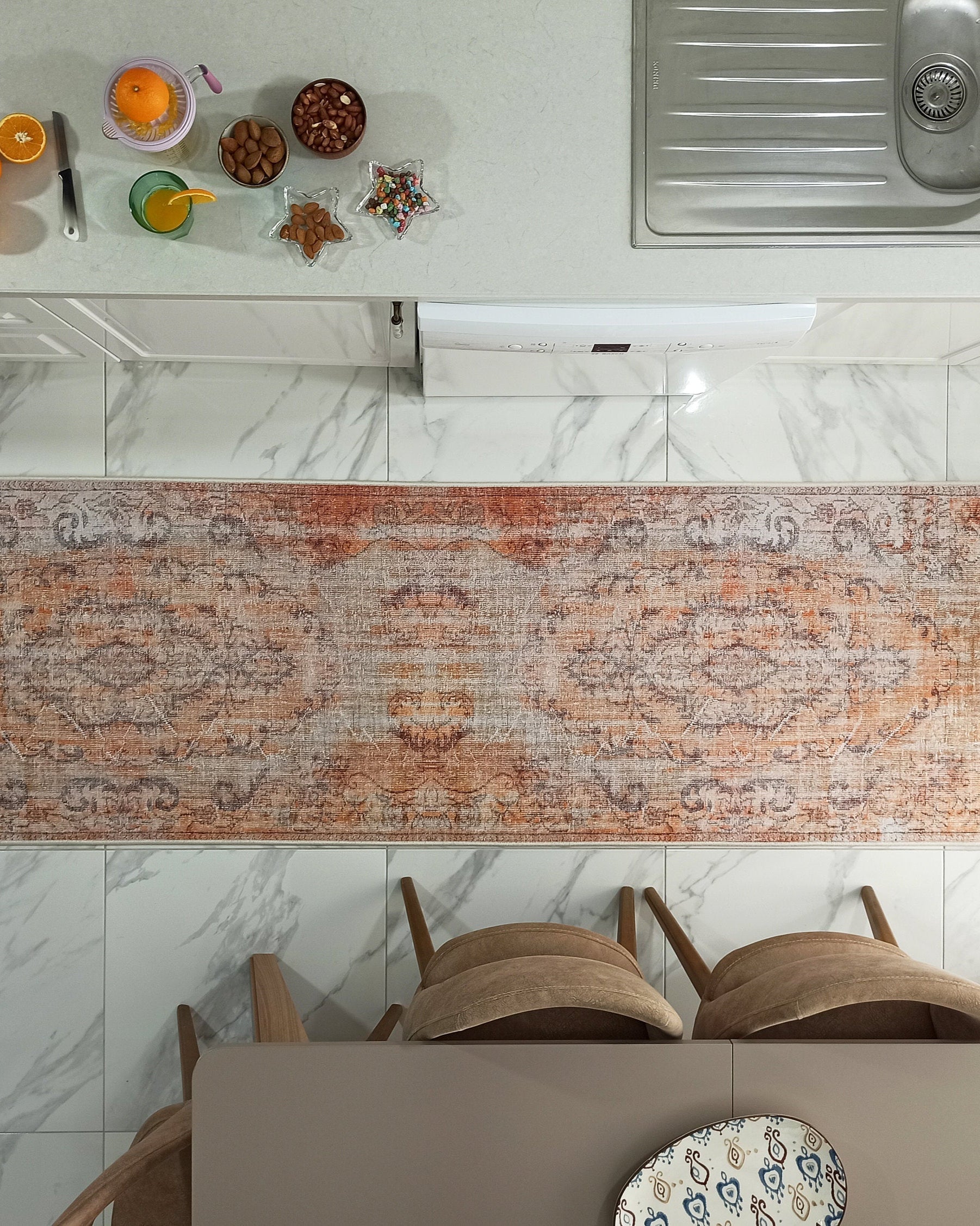 Alya2 Runner Turkish Vintage Faded Orange Runner Rug