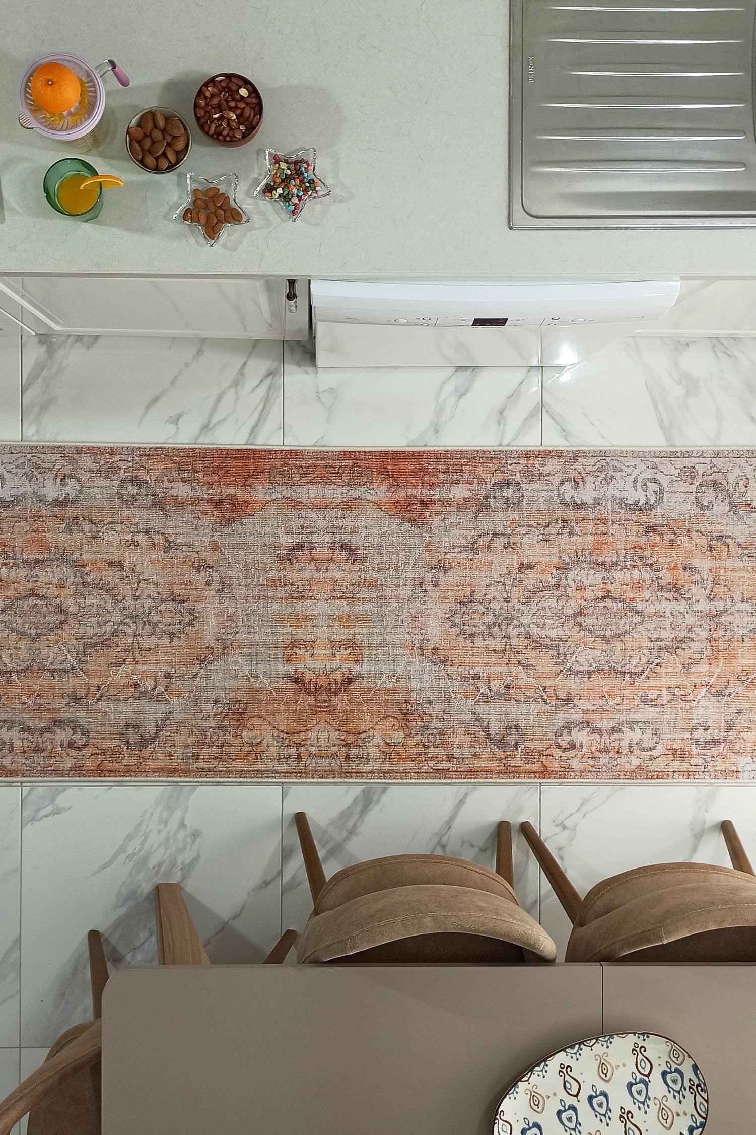 Alya2 Runner Turkish Vintage Faded Orange Runner Rug