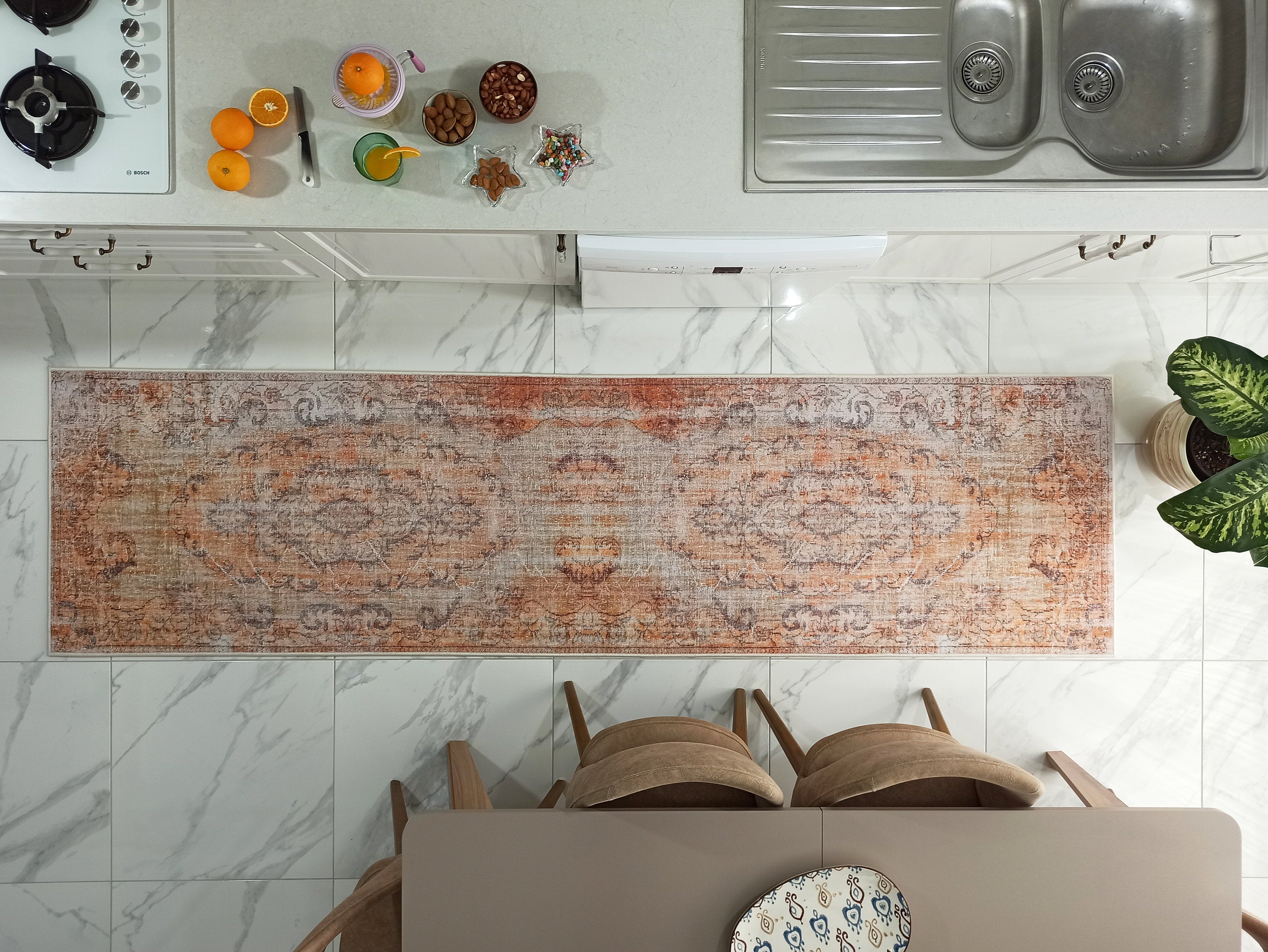 Alya2 Runner Turkish Vintage Faded Orange Runner Rug