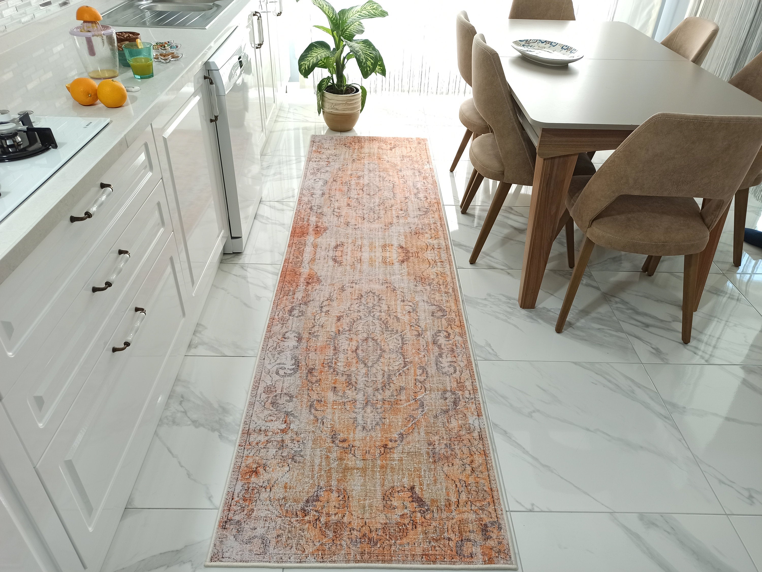Alya2 Runner Turkish Vintage Faded Orange Runner Rug
