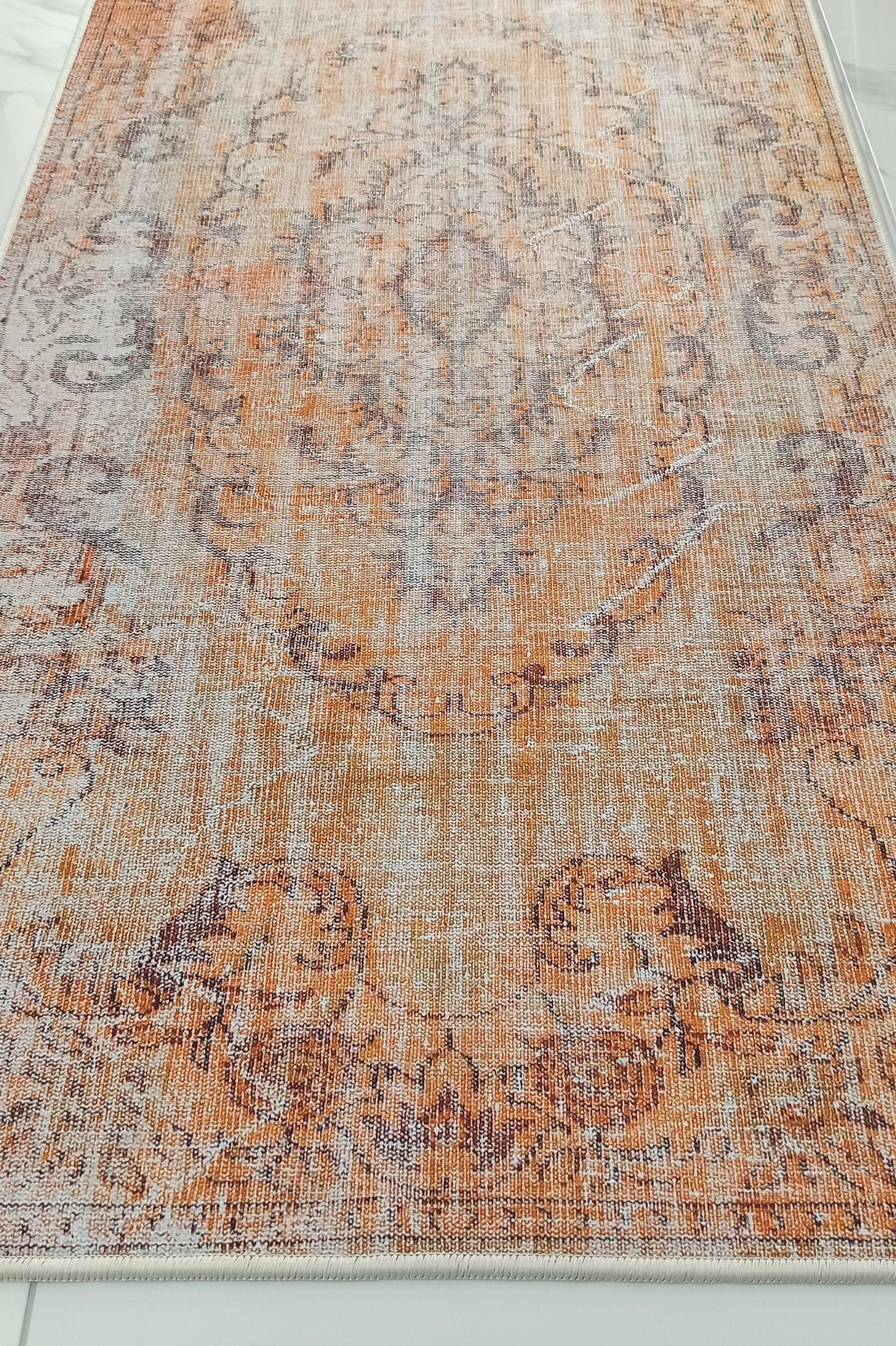 Alya2 Runner Turkish Vintage Faded Orange Runner Rug