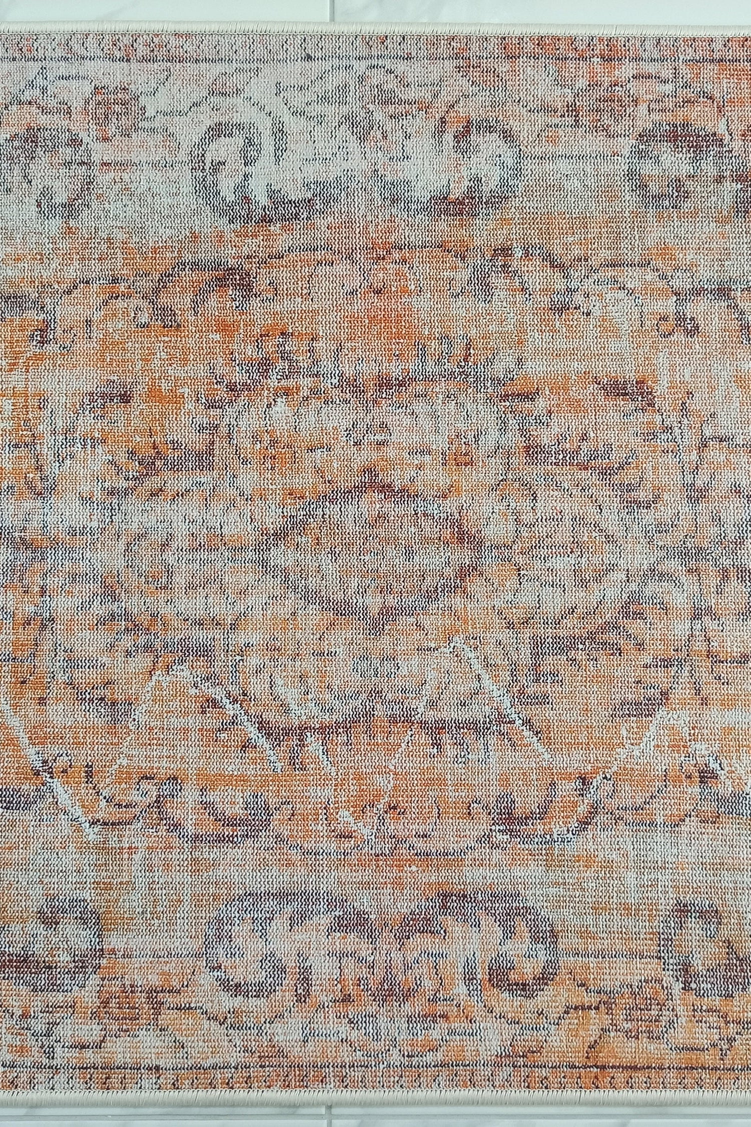 Alya2 Runner Turkish Vintage Faded Orange Runner Rug