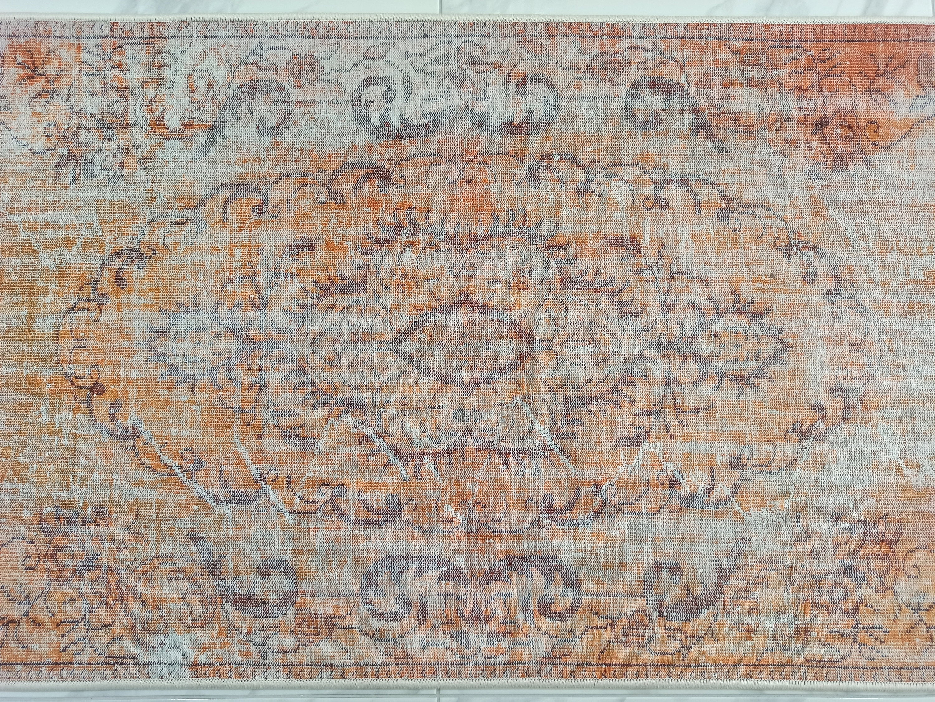 Alya2 Runner Turkish Vintage Faded Orange Runner Rug