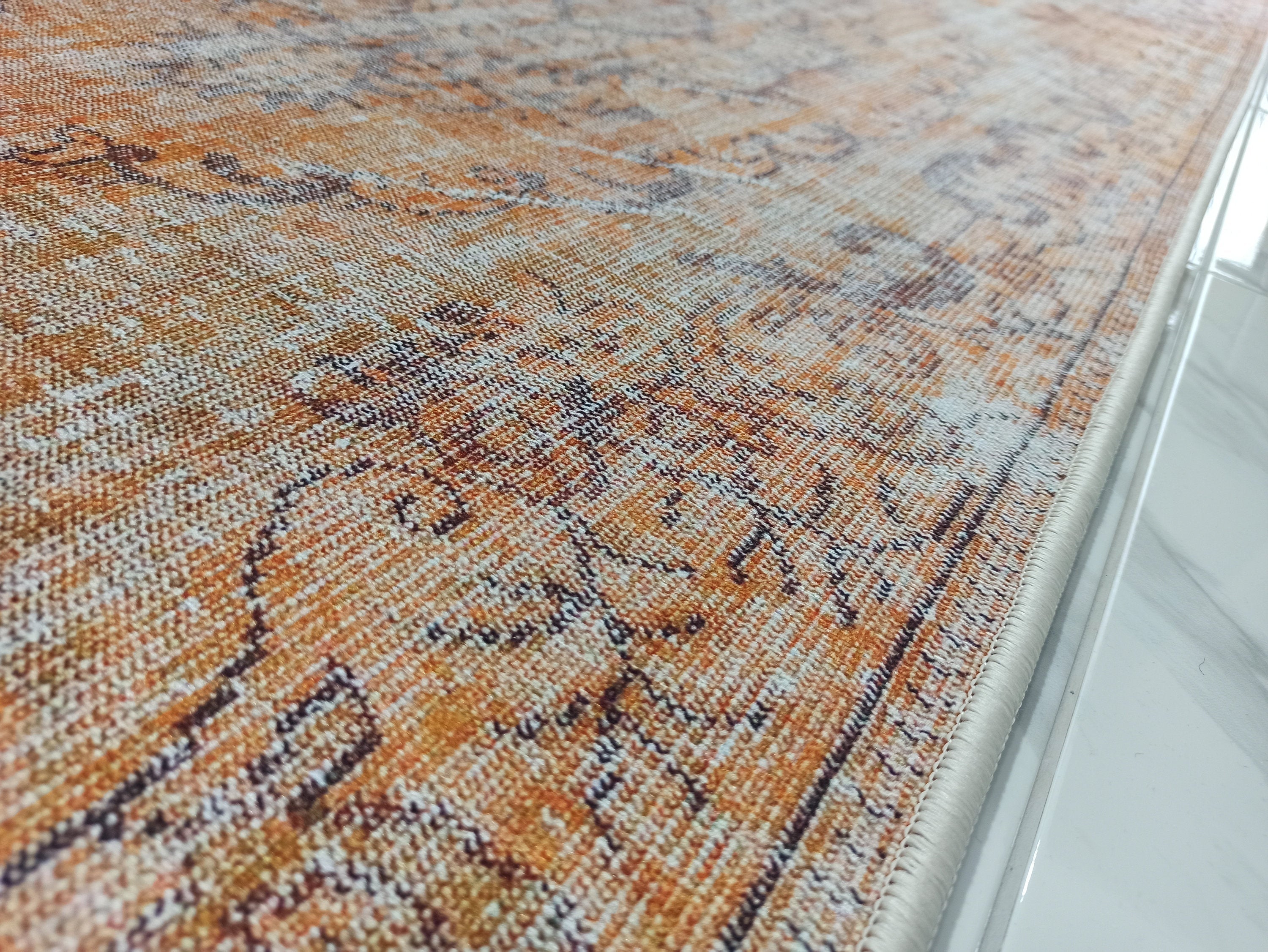 Alya2 Runner Turkish Vintage Faded Orange Runner Rug