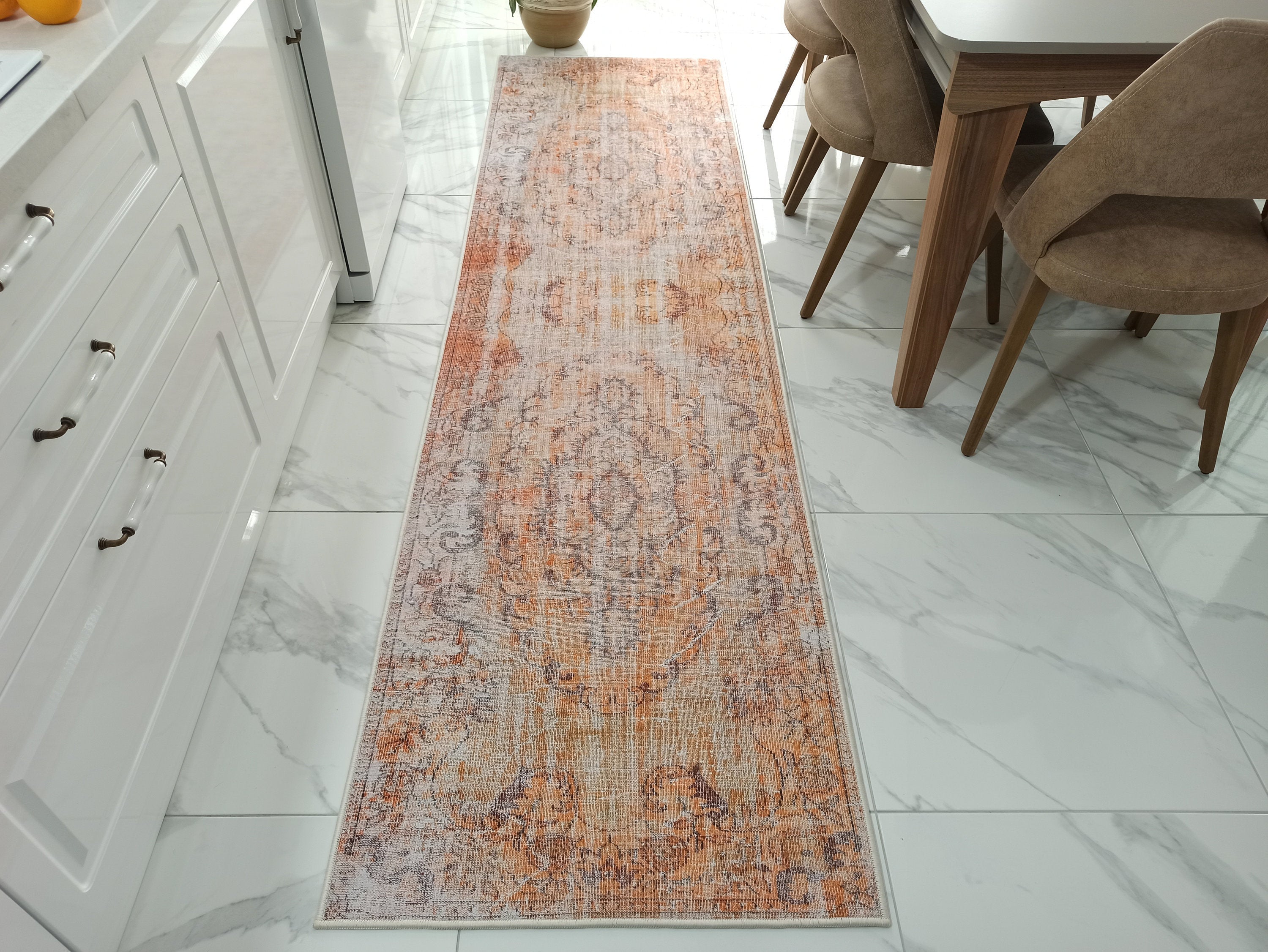 Alya2 Runner Turkish Vintage Faded Orange Runner Rug