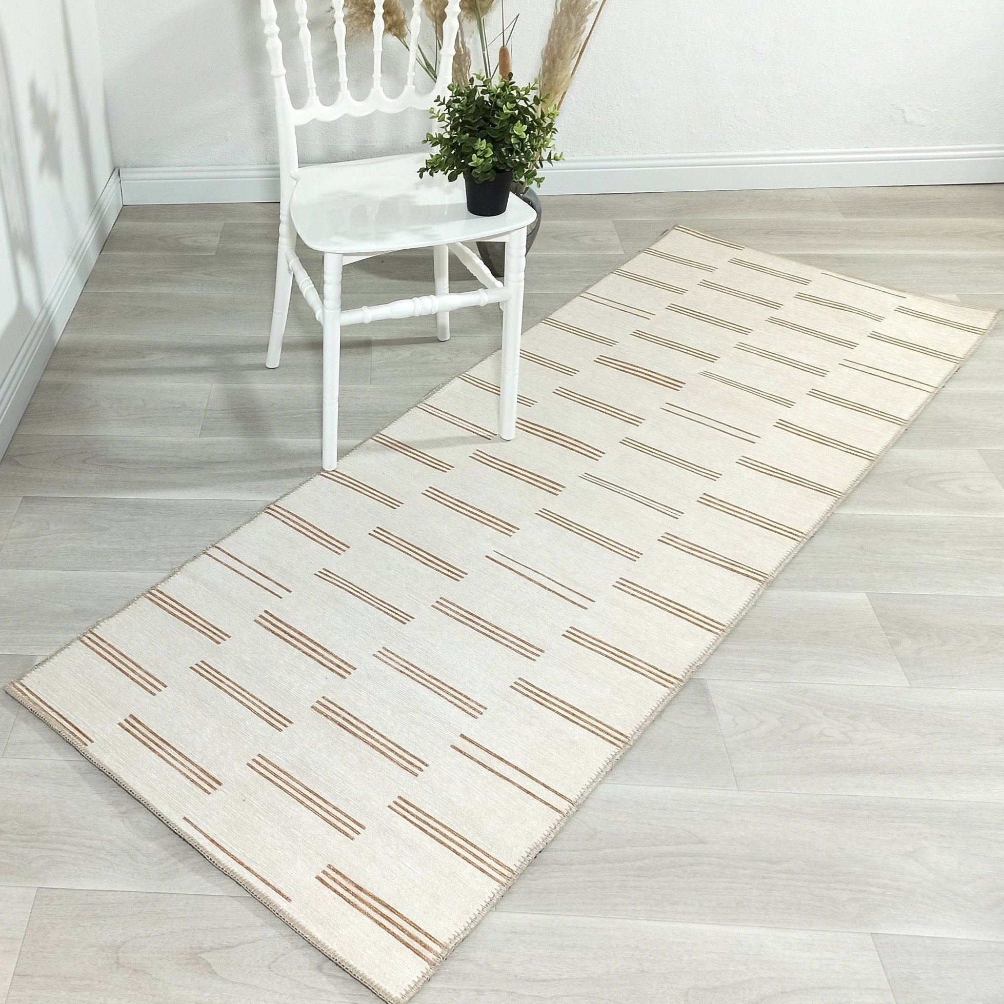 Ana Rug Turkish Neutral Striped Faded Beige Brown Rug