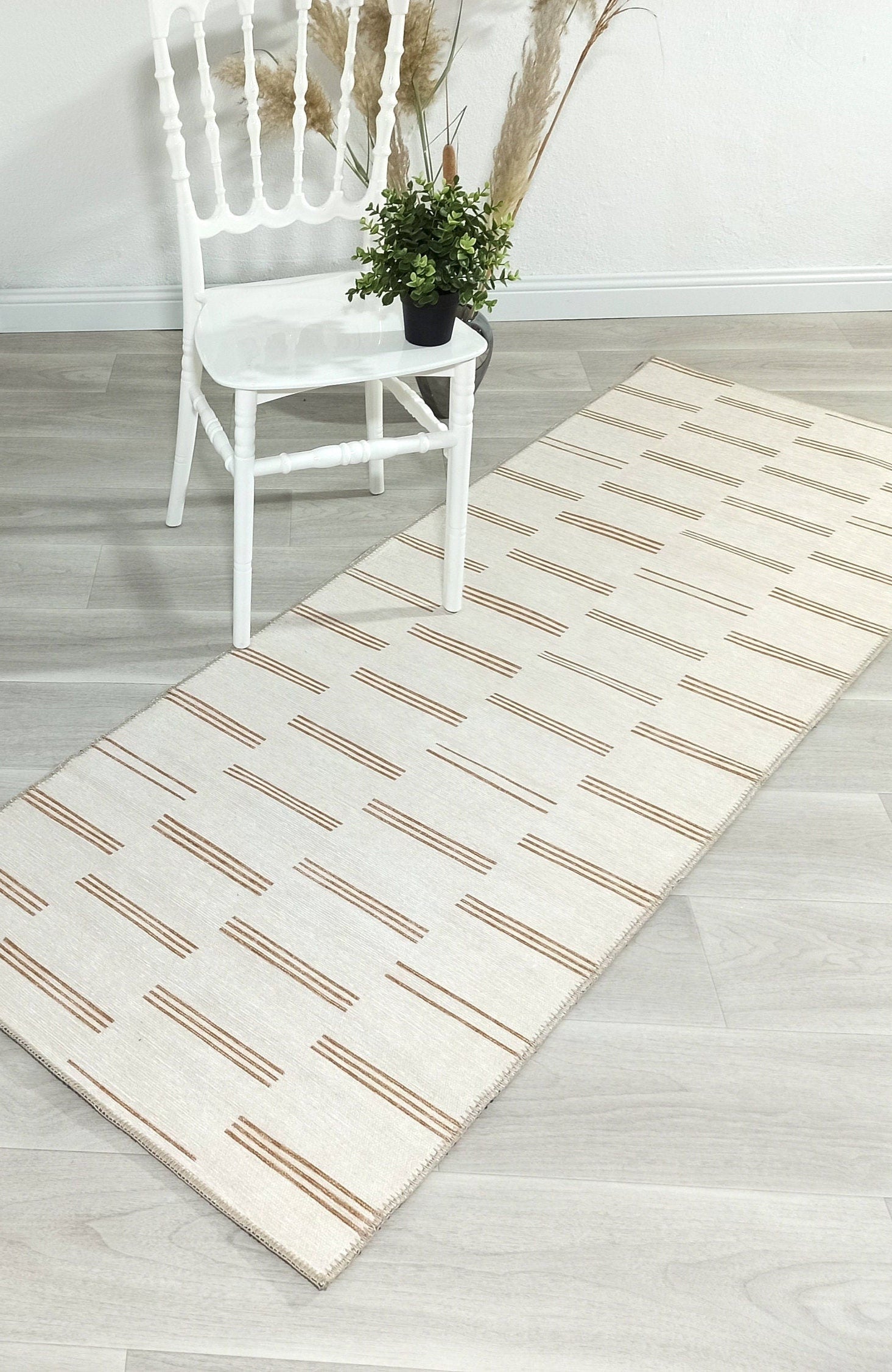 Ana Rug Turkish Neutral Striped Faded Beige Brown Rug