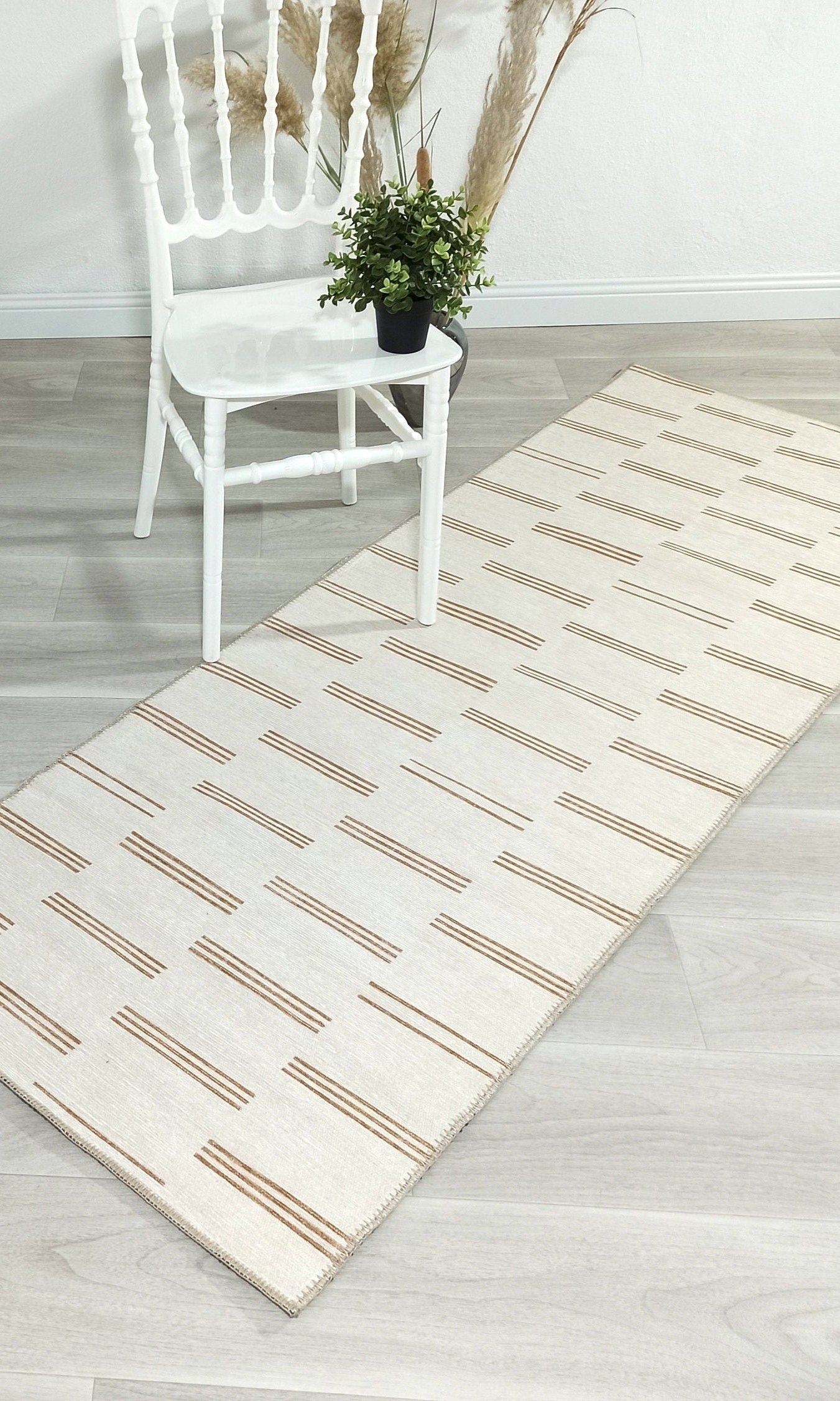 Ana Rug Turkish Neutral Striped Faded Beige Brown Rug