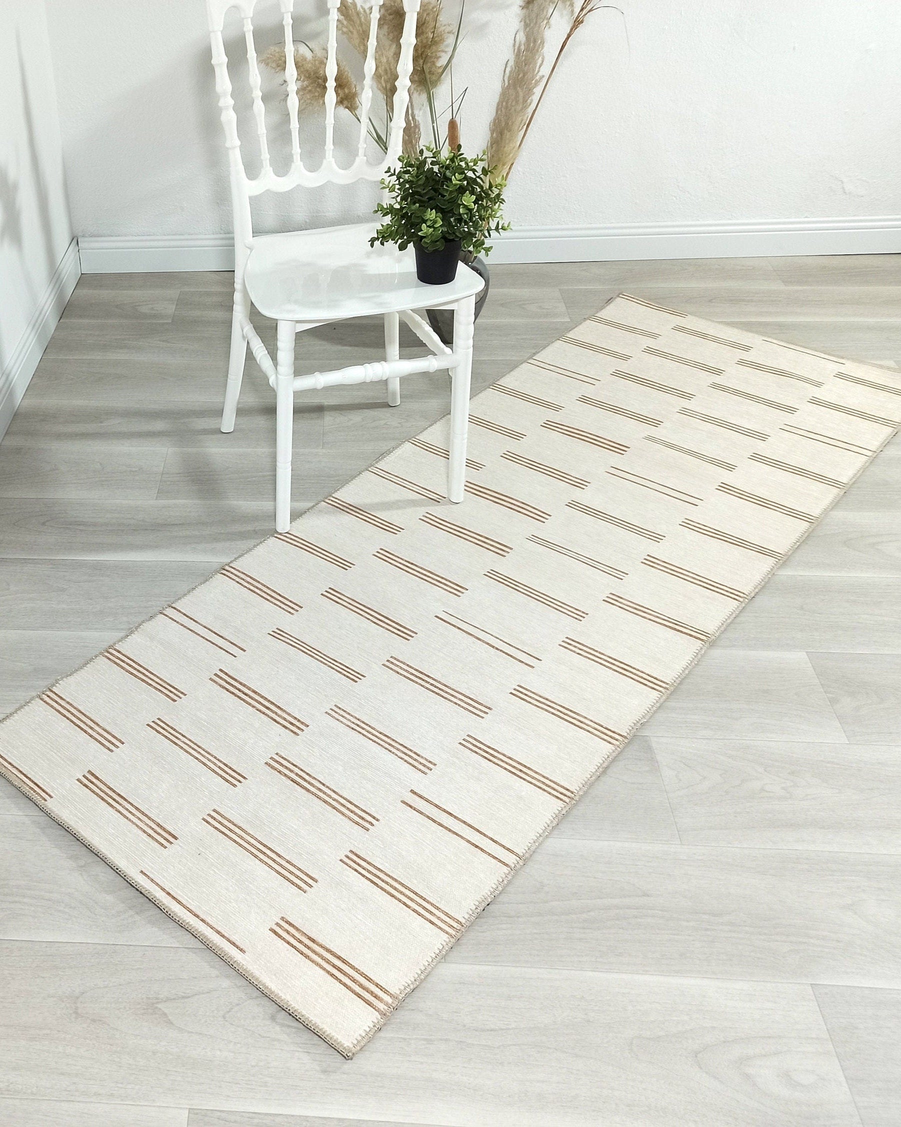 Ana Rug Turkish Neutral Striped Faded Beige Brown Rug