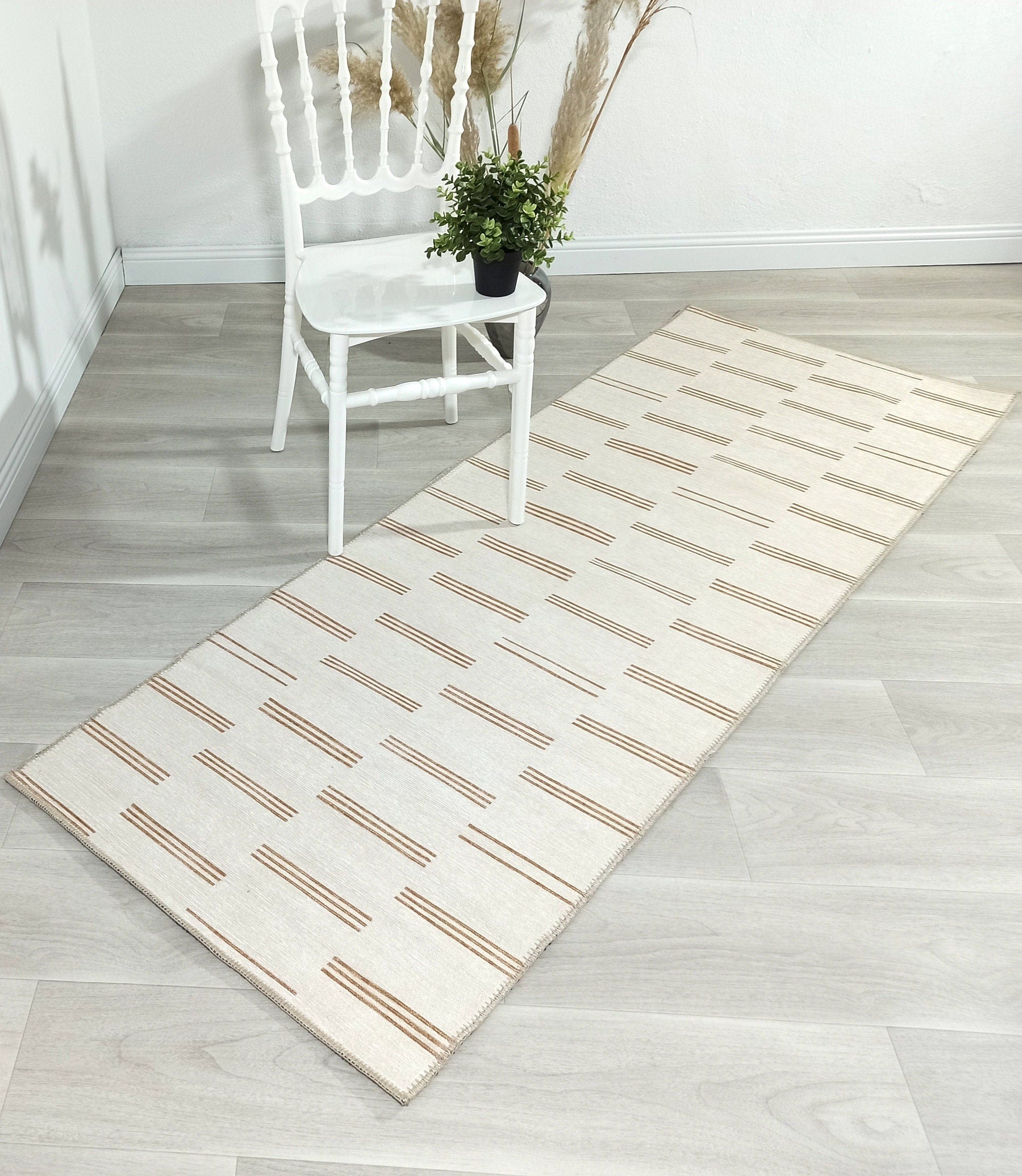 Ana Rug Turkish Neutral Striped Faded Beige Brown Rug